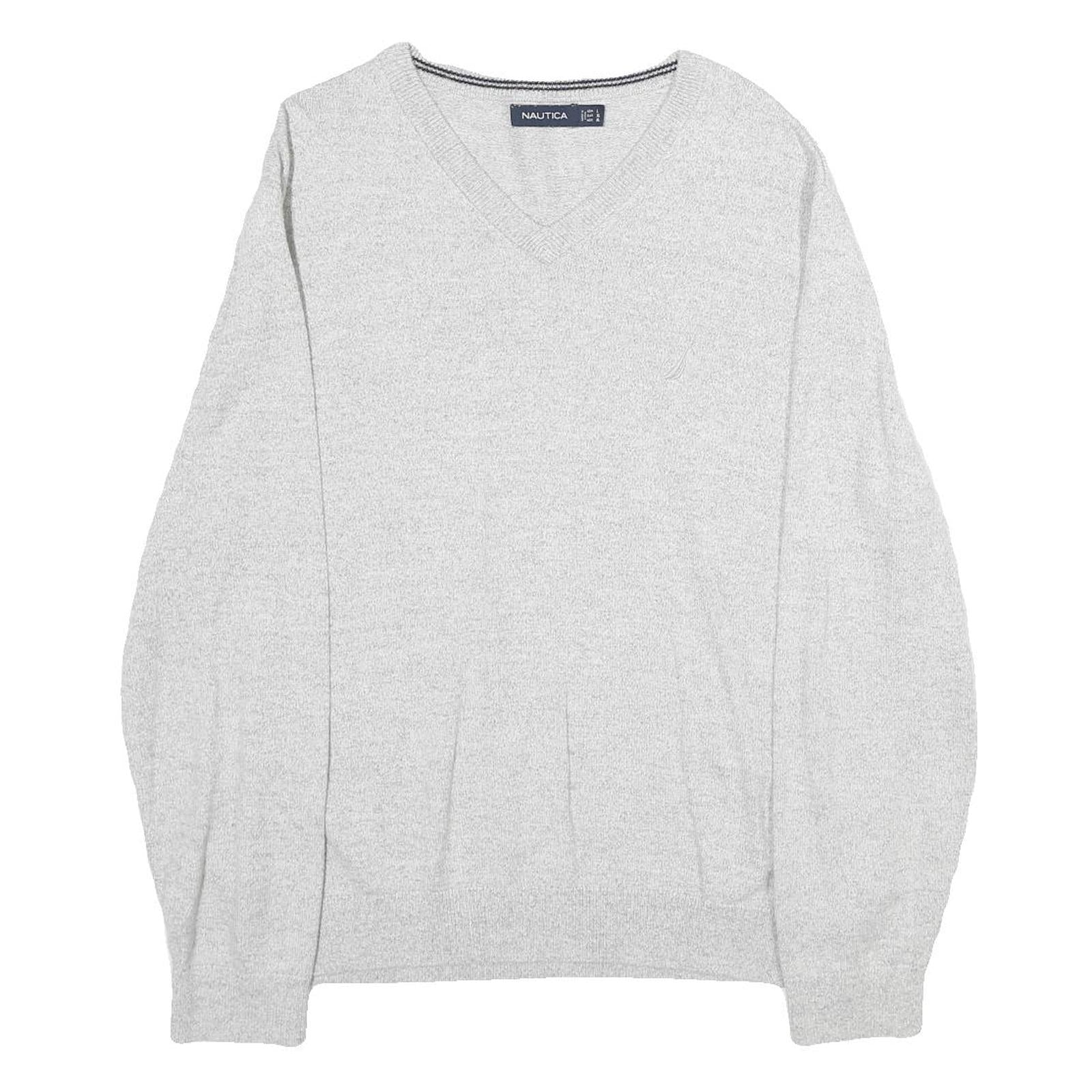 NAUTICA Mens Grey Plain Cotton Jumper V Neck Basic Knit L Casual Comfortable Refurbished - N/A refurbished available on Cerqular