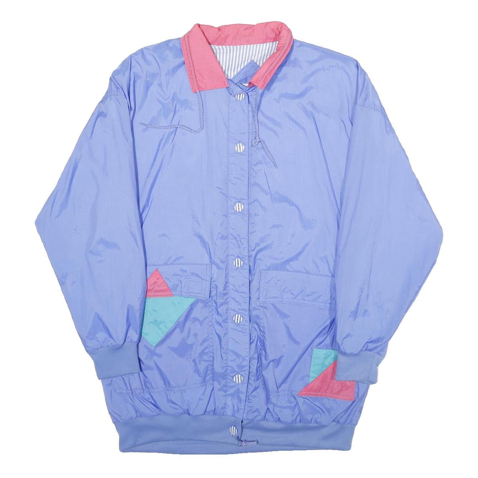 CURRENT SEEN Womens Blue Pink Nylon Button Jacket M Lightweight Colourblock Refurbished - N/A refurbished available on Cerqular