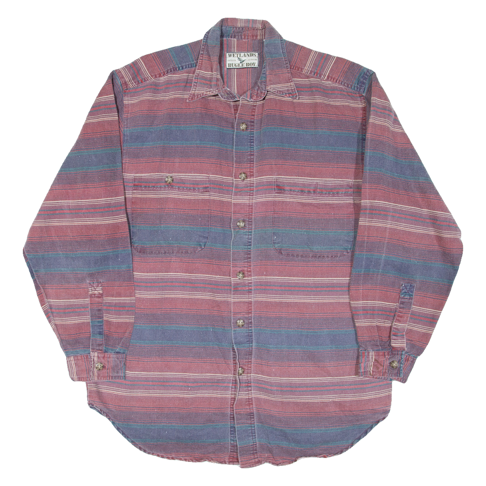 WETLANDS BUGLE BOY Mens Shirt Red Striped Long Sleeve M Refurbished - N/A refurbished available on Cerqular