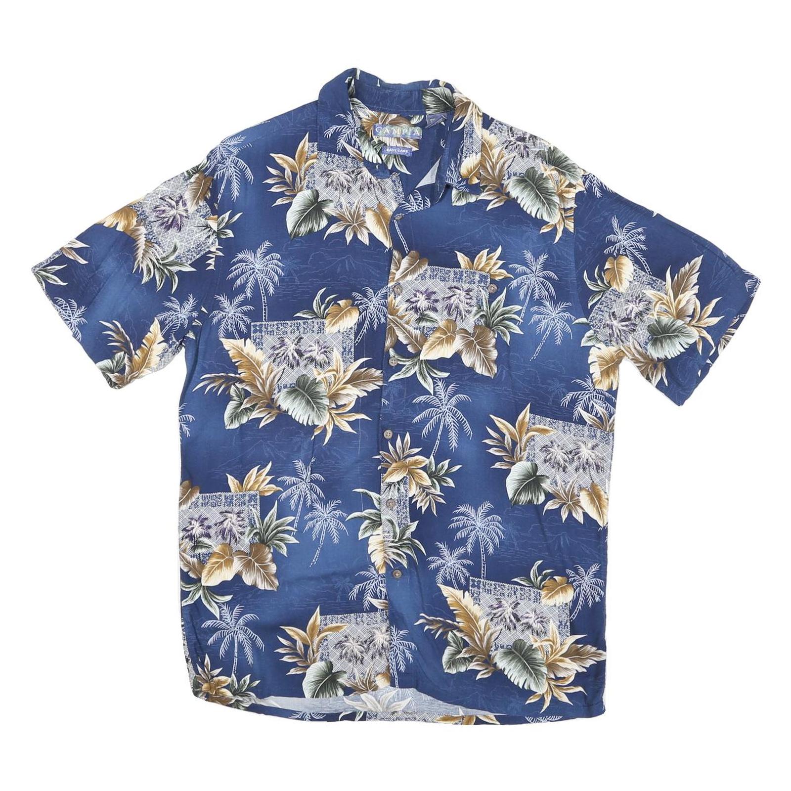 CAMPOA Mens Blue Hawaiian Shirt M Polyester Blend Tropical Palm Print Casual Refurbished - N/A refurbished available on Cerqular