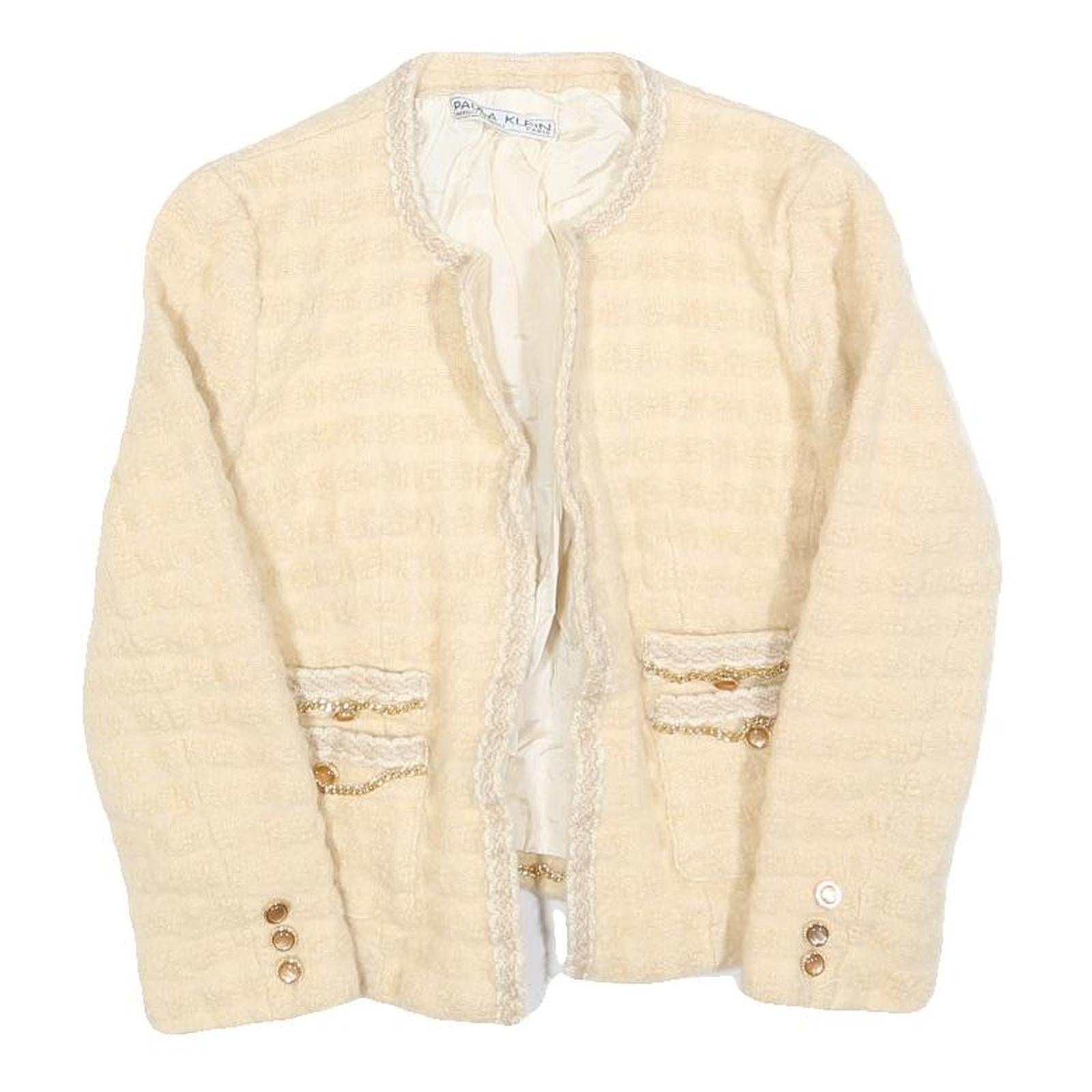 PAULA KLEIN Womens Cream Wool Plain Tailored Jacket XS Woven Elegant Buttons Refurbished - N/A refurbished available on Cerqular