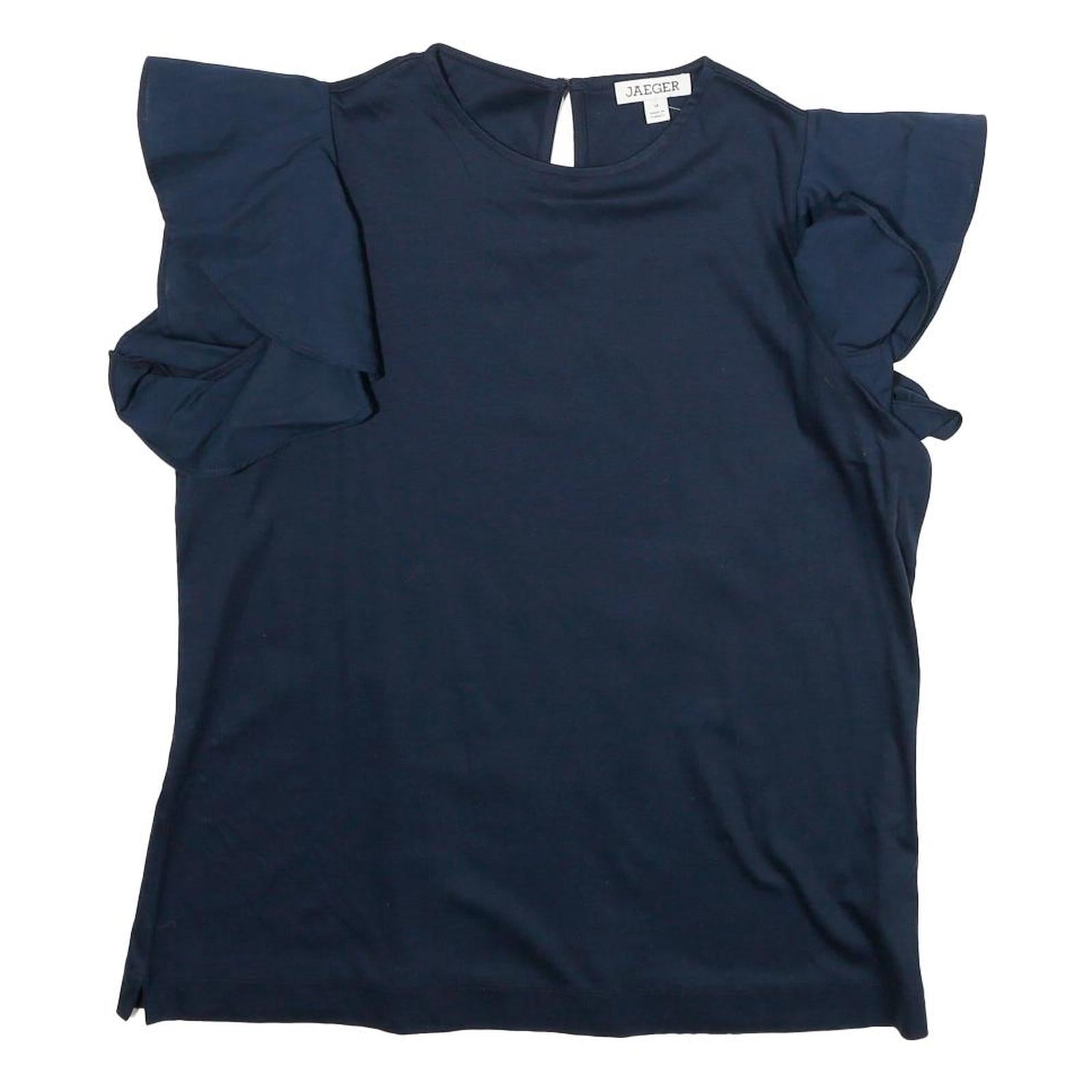 JAEGER Womens Blue Ruffle Sleeve Top M Cotton Casual Comfortable M Refurbished - N/A refurbished available on Cerqular