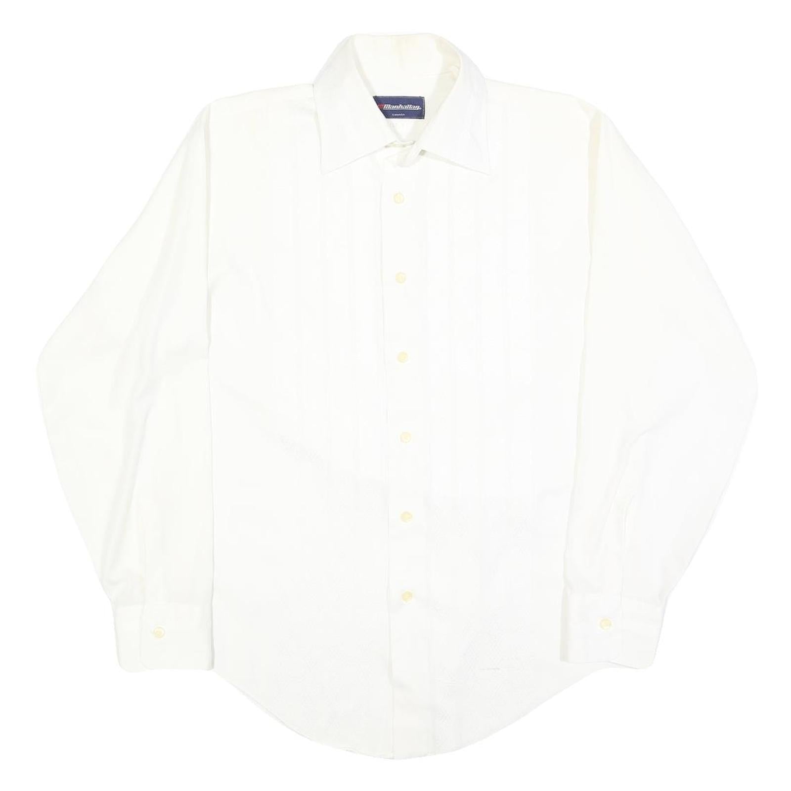 MANHATTEN Mens White Cotton Blend Shirt M Classic Fit Long Sleeve Button Shirt Refurbished - N/A refurbished available on Cerqular