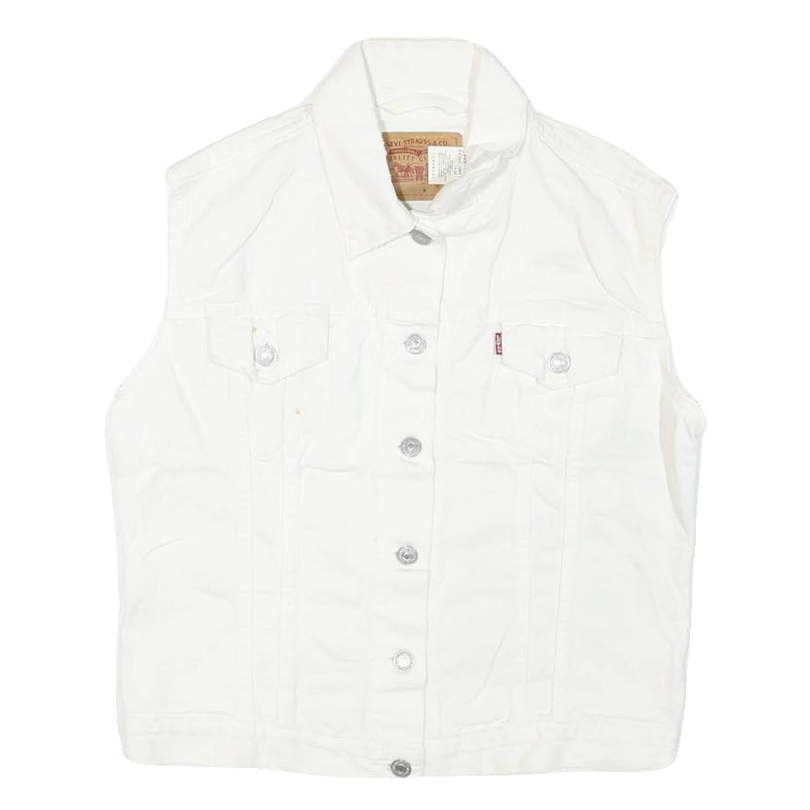 LEVI'S Womens White Cotton Blend Sleeveless Jacket M Button Closure Denim Vest Refurbished - N/A refurbished available on Cerqular