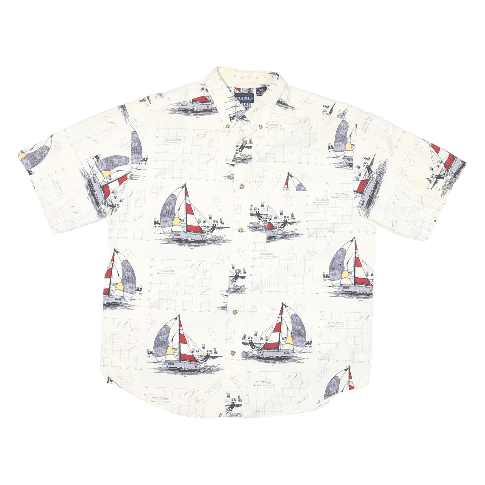 PURITAN Mens White Graphic Cotton Blend Short Sleeve Shirt L Nautical Design Refurbished - N/A refurbished available on Cerqular