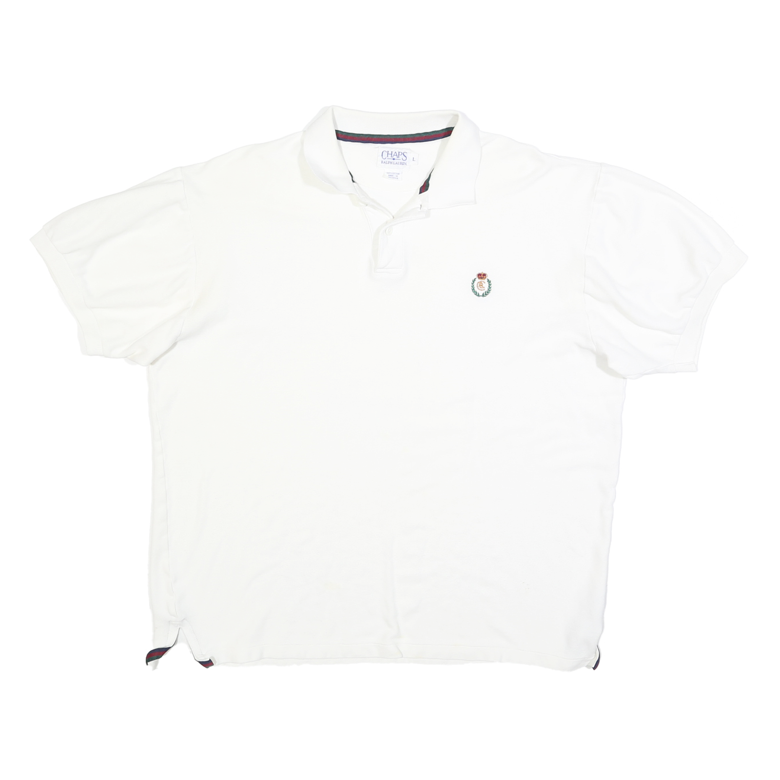 CHAPS Mens White Short Sleeve Plain Polo Shirt L Cotton Blend Classic Fit Button Refurbished - N/A refurbished available on Cerqular