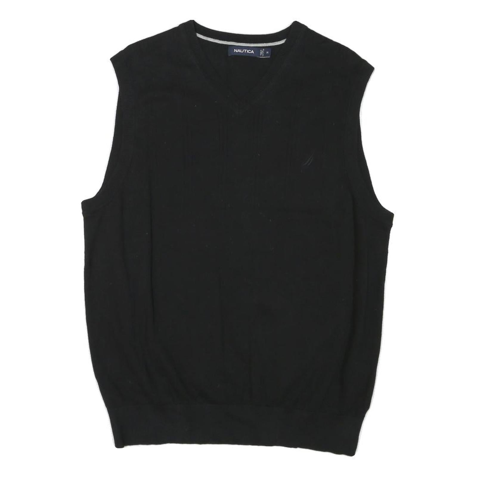 NAUTICA Mens Black Plain V-Neck Basic Knit M Sleeveless Cotton Blend Jumper Vest Refurbished - N/A refurbished available on Cerqular