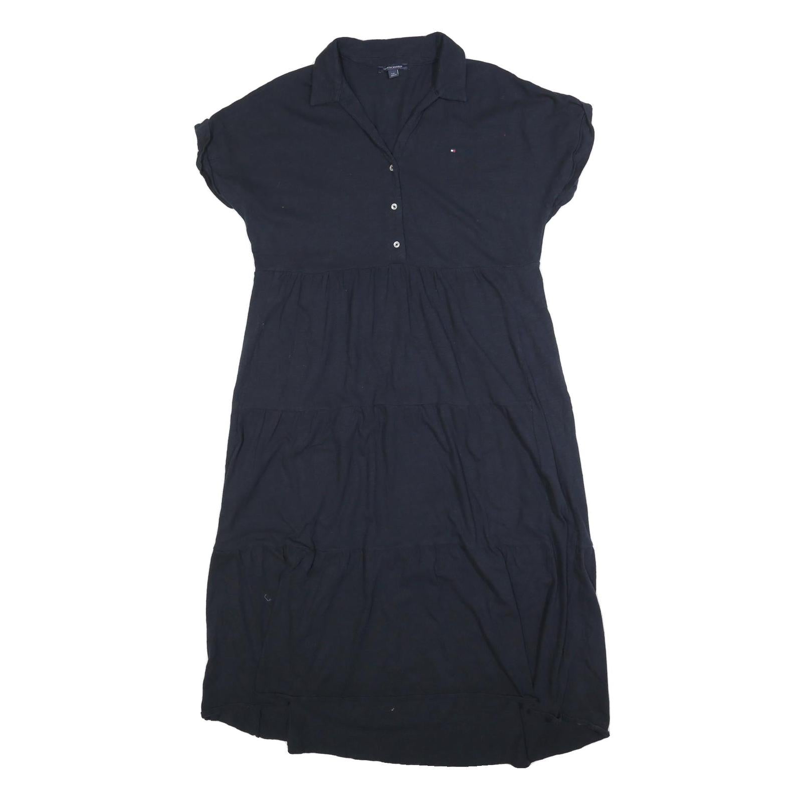 TOMMY HILFIGER Womens Navy Blue Day Cotton Blend Shirt Dress L Polo Casual Refurbished - N/A refurbished available on Cerqular