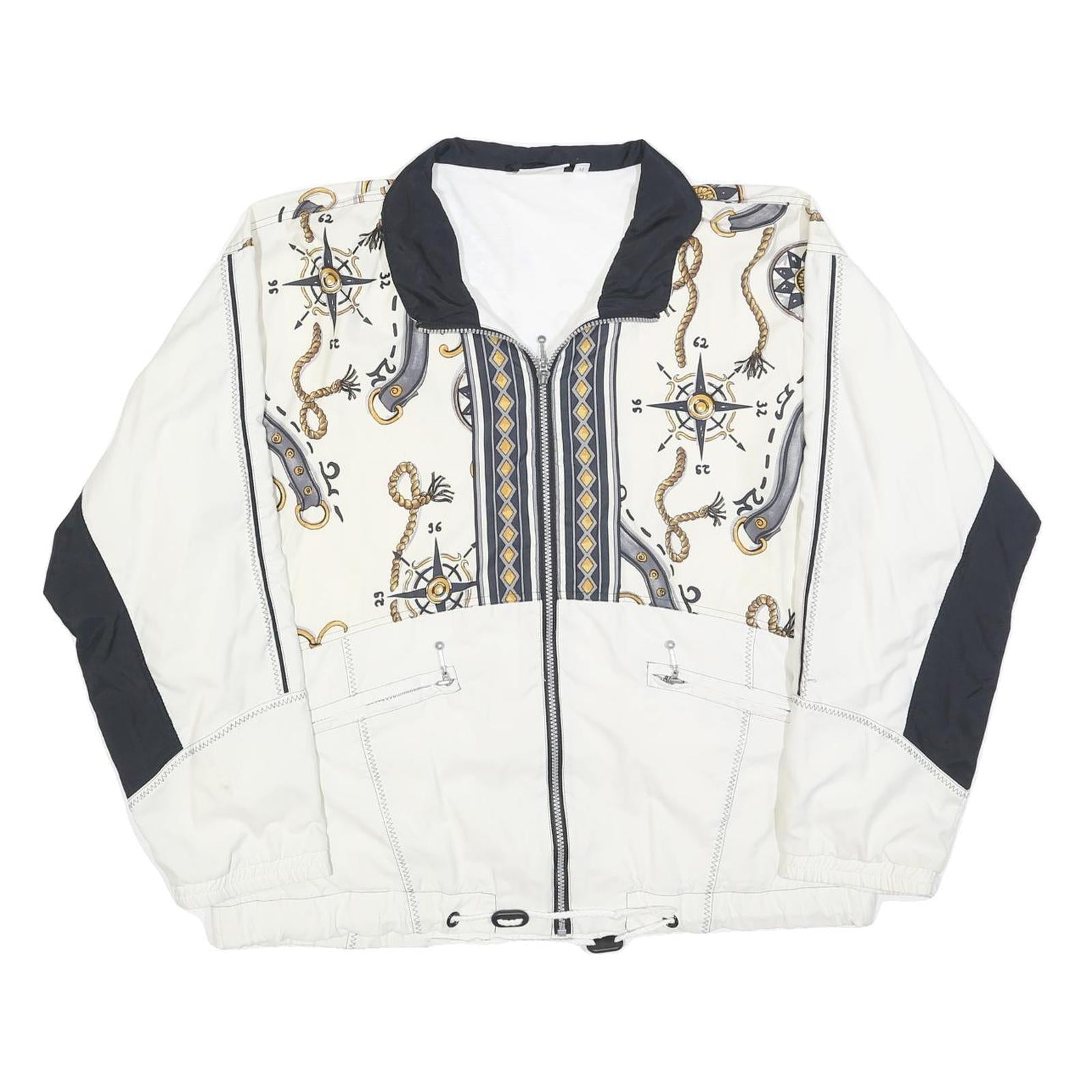 SUNSET Mens White & Black Polyester Blend Zip Jacket M Nautical Print Casual Refurbished - N/A refurbished available on Cerqular