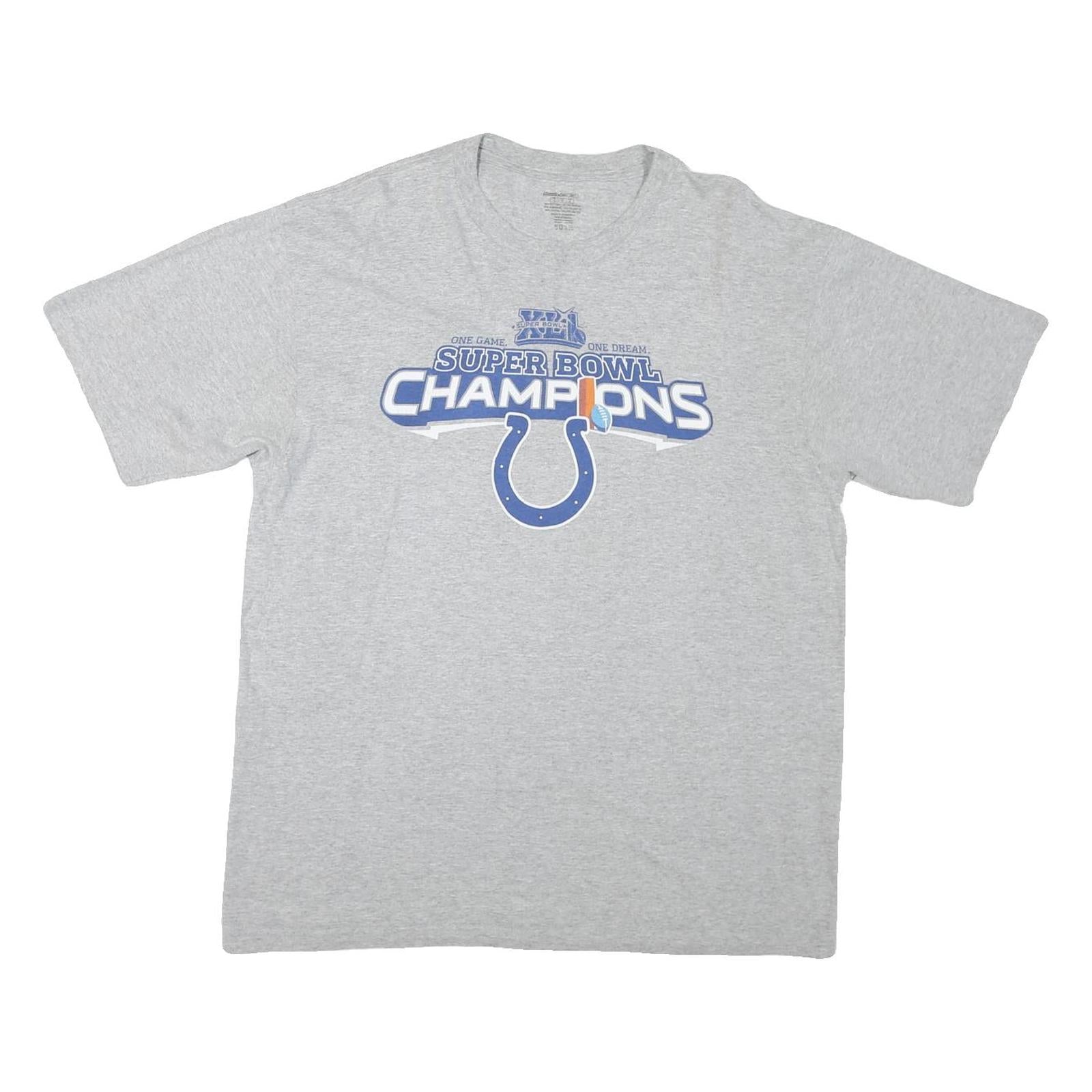 REEBOK Mens Grey Super Bowl Champions Graphic T-Shirt L Short Sleeve Crew Neck Refurbished - N/A refurbished available on Cerqular