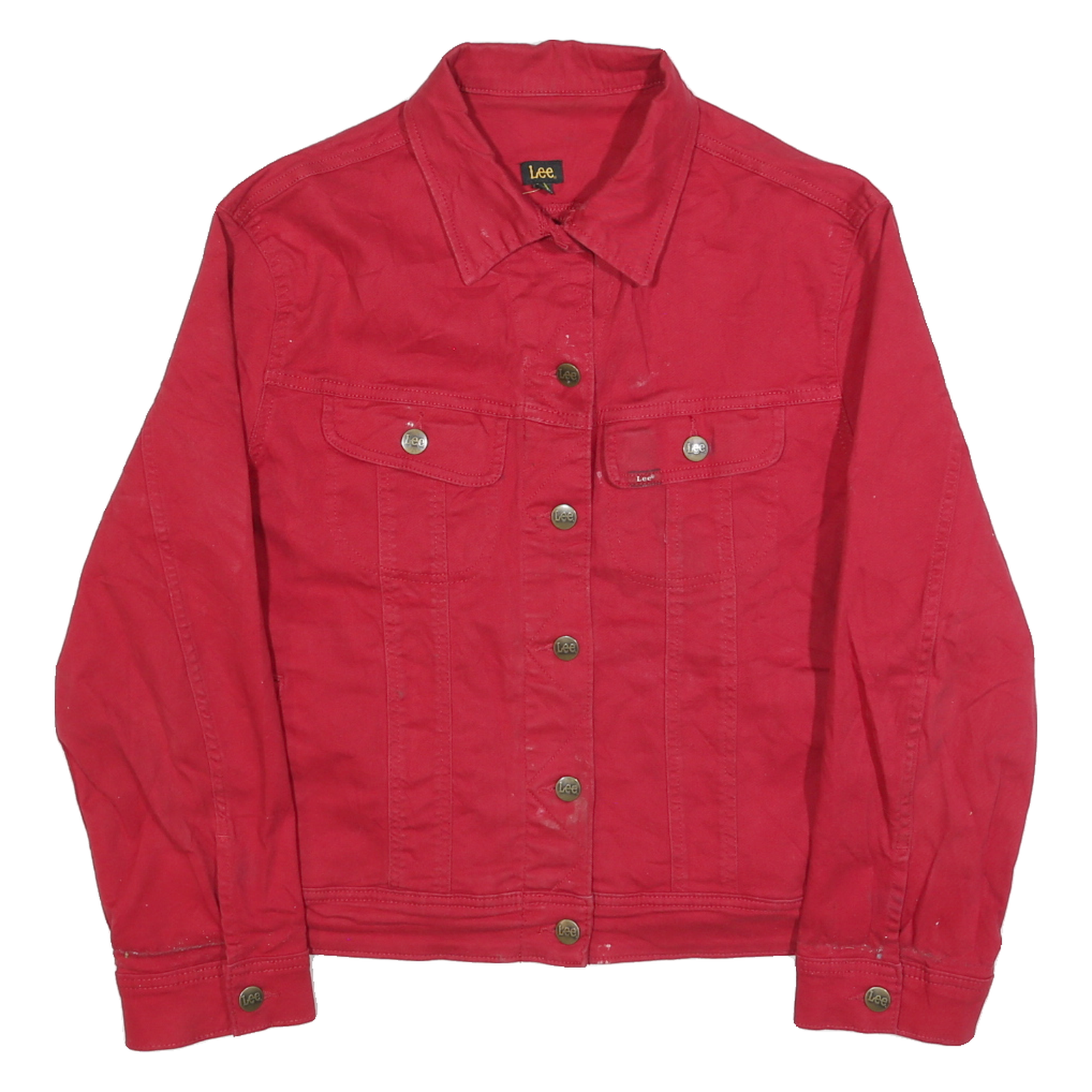 LEE Womens Red Denim Jacket XL Cotton Button Plain Classic Fit Long Sleeve Refurbished - N/A refurbished available on Cerqular