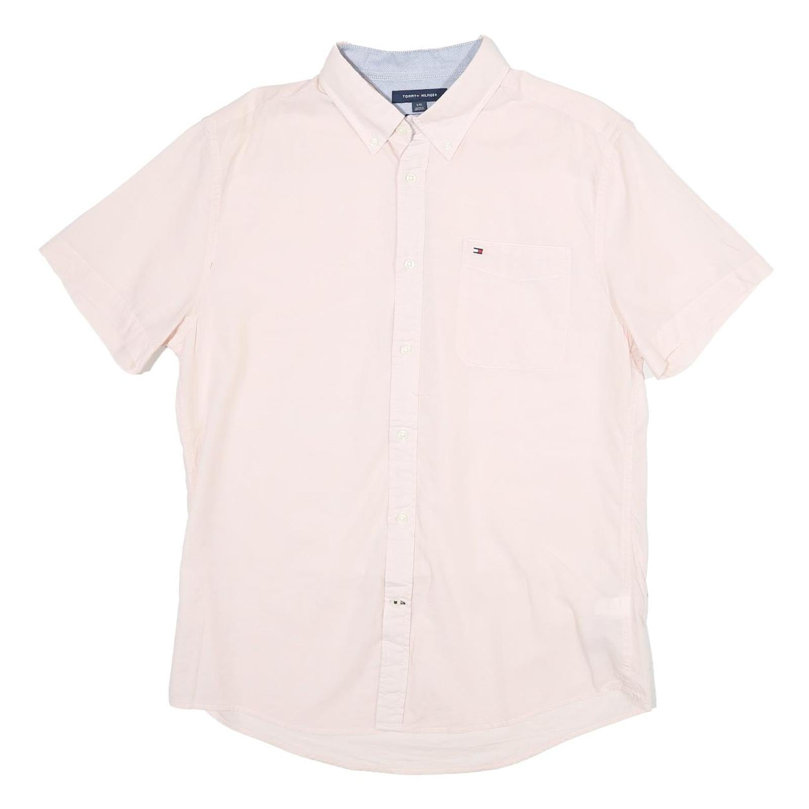TOMMY HILFIGER Mens White Short Sleeve Shirt L Cotton Button Down Casual Refurbished - N/A refurbished available on Cerqular