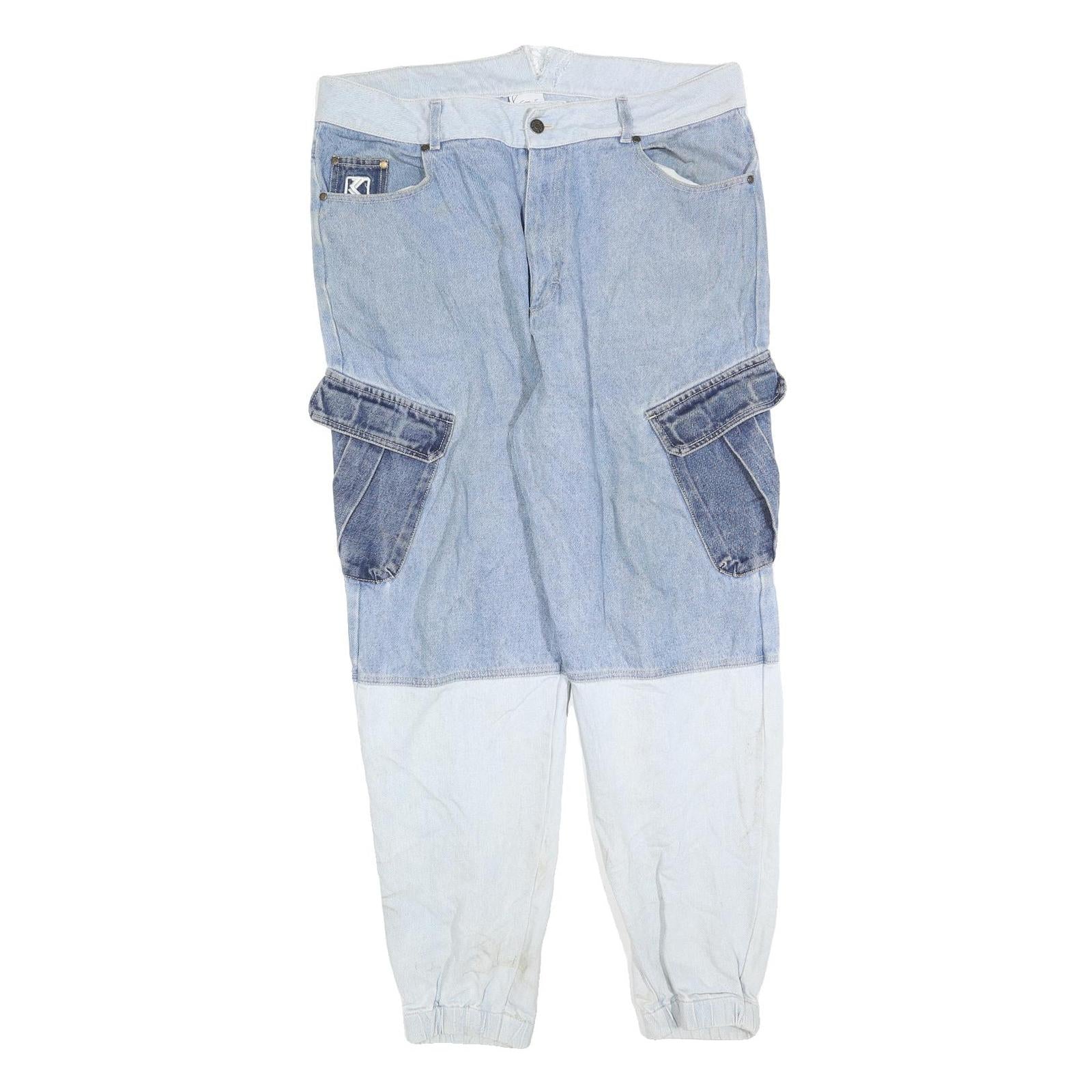 KARL KANI Mens Jeans Blue Regular Cargo Denim Light W38 L30 Streetwear Refurbished - N/A refurbished available on Cerqular