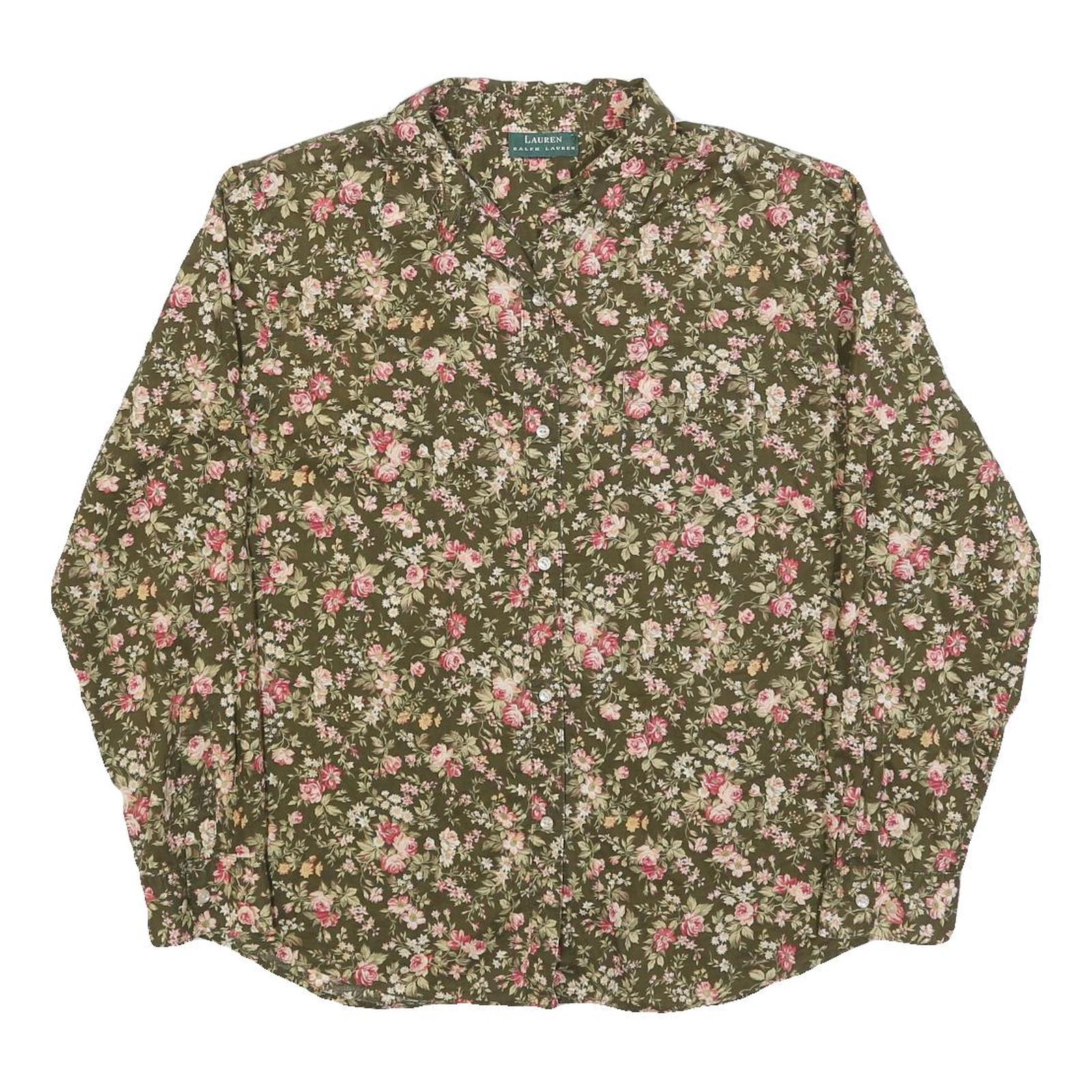 LAUREN RALPH LAUREN Womens Green Floral Shirt L Elegant Cotton Blend Button Refurbished - N/A refurbished available on Cerqular