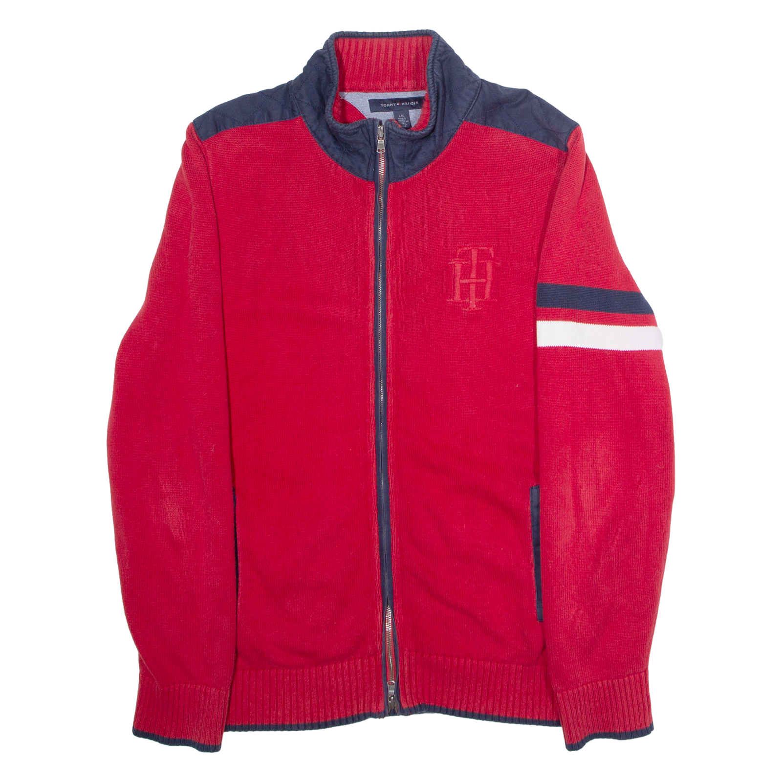 TOMMY HILFIGER Mens Jumper Red Colourblock High Neck Tight Knit L Refurbished - N/A refurbished available on Cerqular