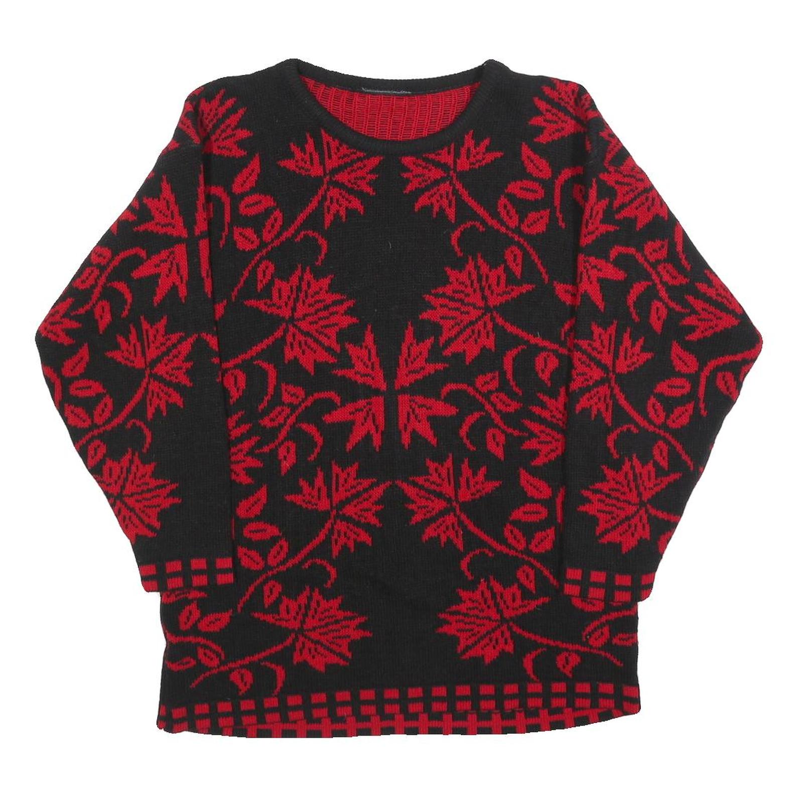 Womens Black & Red Patterned Jumper Round Neck Basic Knit S Elegant Leaf Design Refurbished - N/A refurbished available on Cerqular