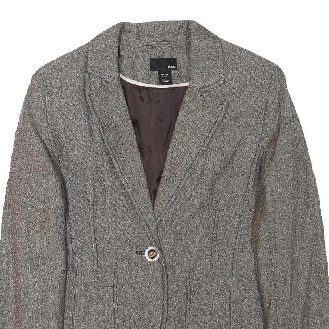H&M Womens Grey Brown Cotton Blend Button Jacket S Woven Tailored Chic Refurbished - N/A refurbished available on Cerqular