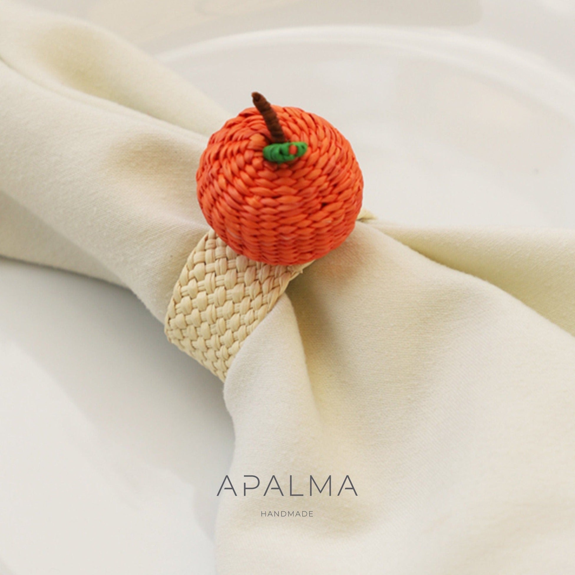 Pumpkin Napkin Ring made of iraca palm - Fall Tabletop Decor | Pumpkin: Pack of 4 Refurbished - Apalma Handmade refurbished available on Cerqular