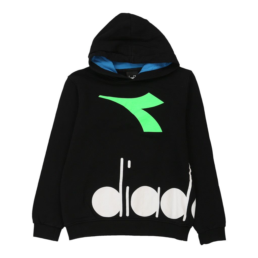 Age 11-12 Diadora Spellout Hoodie - Medium Black Cotton Blend | Size: medium Refurbished - Thrifted (note: this is a term often used to describe second- refurbished available on Cerqular