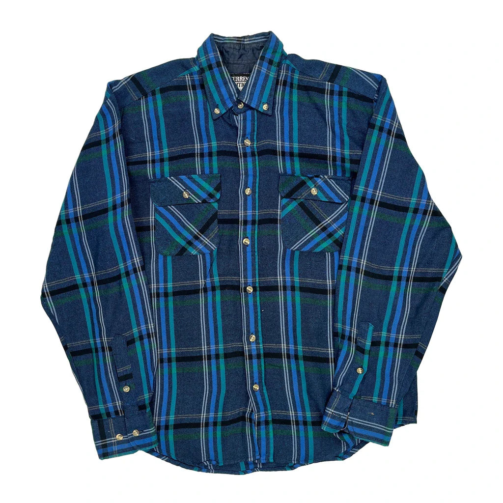Current Edition Checked Flannel Shirt - Medium Green Cotton Refurbished - Thrifted (note: this is a term often used to describe second- refurbished available on Cerqular