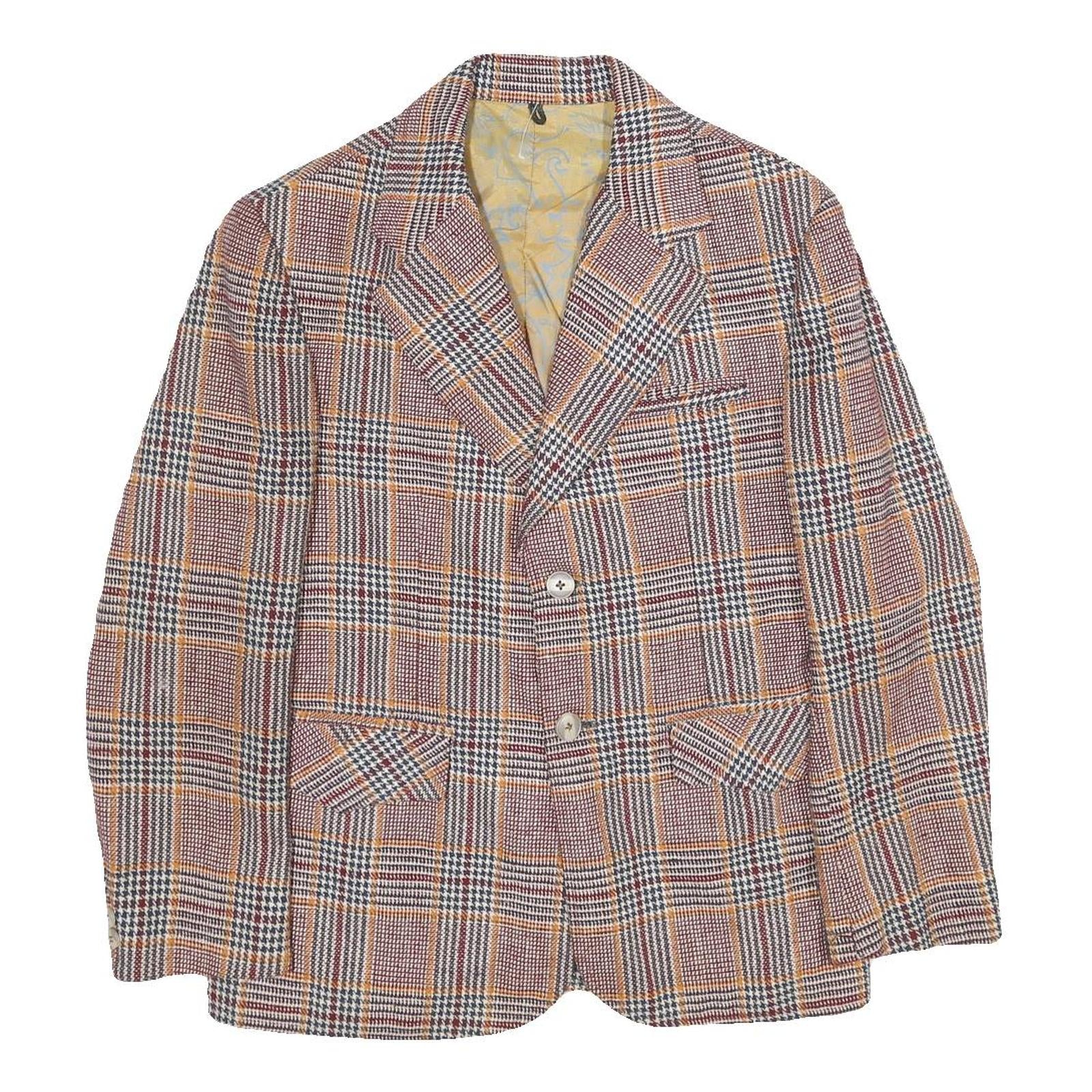 LIANG CHON Mens Brown & Orange Plaid Wool Button Jacket S Woven Classic Retro Refurbished - N/A refurbished available on Cerqular
