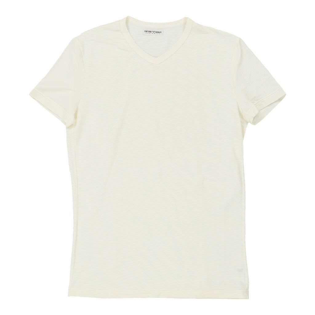 Emporio Armani T-Shirt - Large Cream Nylon Blend Refurbished - Thrifted (note: this is a term often used to describe second- refurbished available on Cerqular