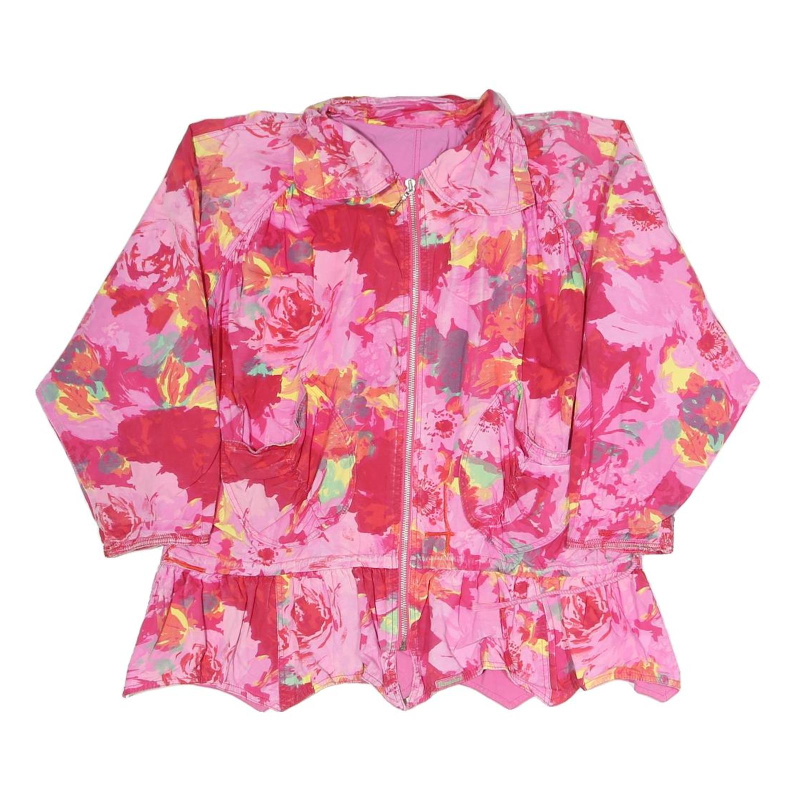 Womens Pink Floral Print Zip Jacket L Polyester Blend Lightweight Casual Refurbished - N/A refurbished available on Cerqular