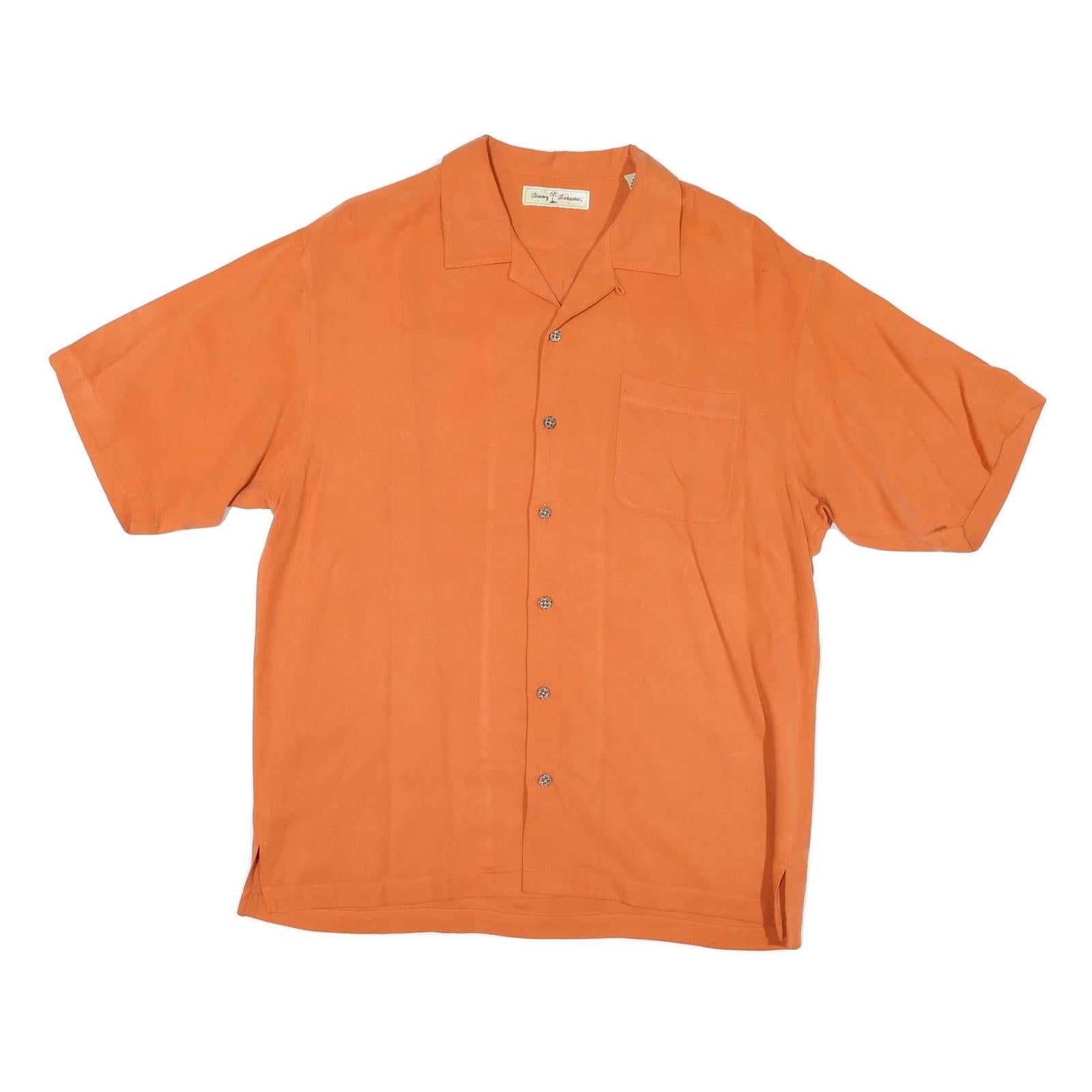TOMMY HILFIGER Mens Orange Silk Shirt M Hawaiian Style Relaxed Fit Refurbished - N/A refurbished available on Cerqular