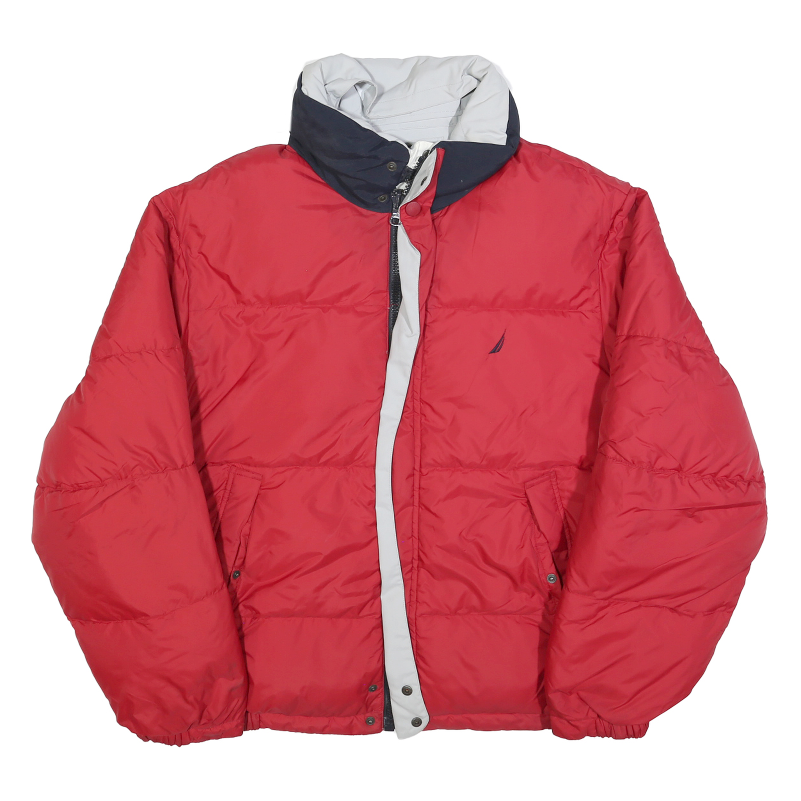 NAUTICA Mens Red & Navy Reversible Quilted Jacket L Polyester Blend Zip Warm Refurbished - N/A refurbished available on Cerqular