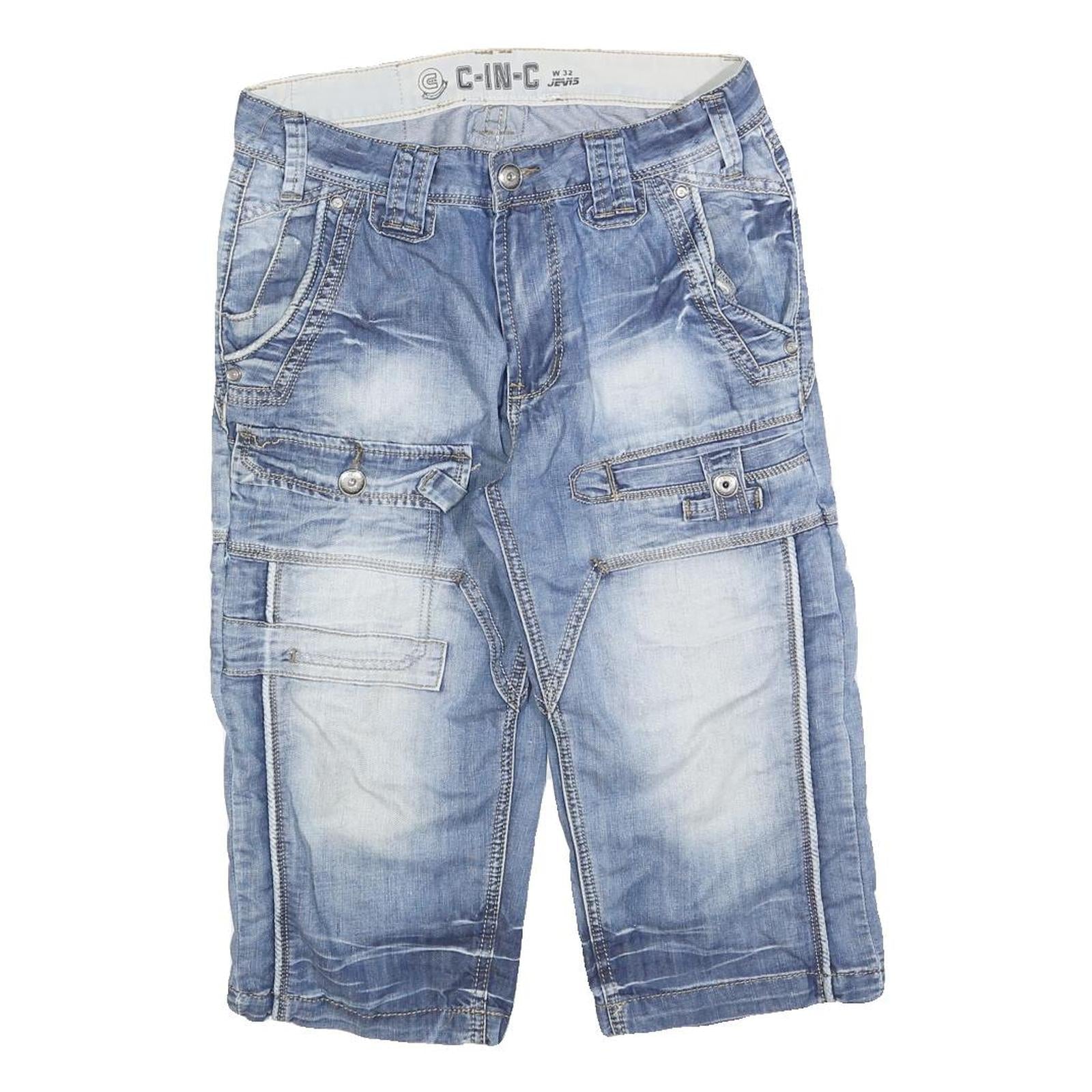 CINC Mens Cotton Blend Blue Denim Cargo Shorts M W32 Casual Summer Wear Refurbished - N/A refurbished available on Cerqular