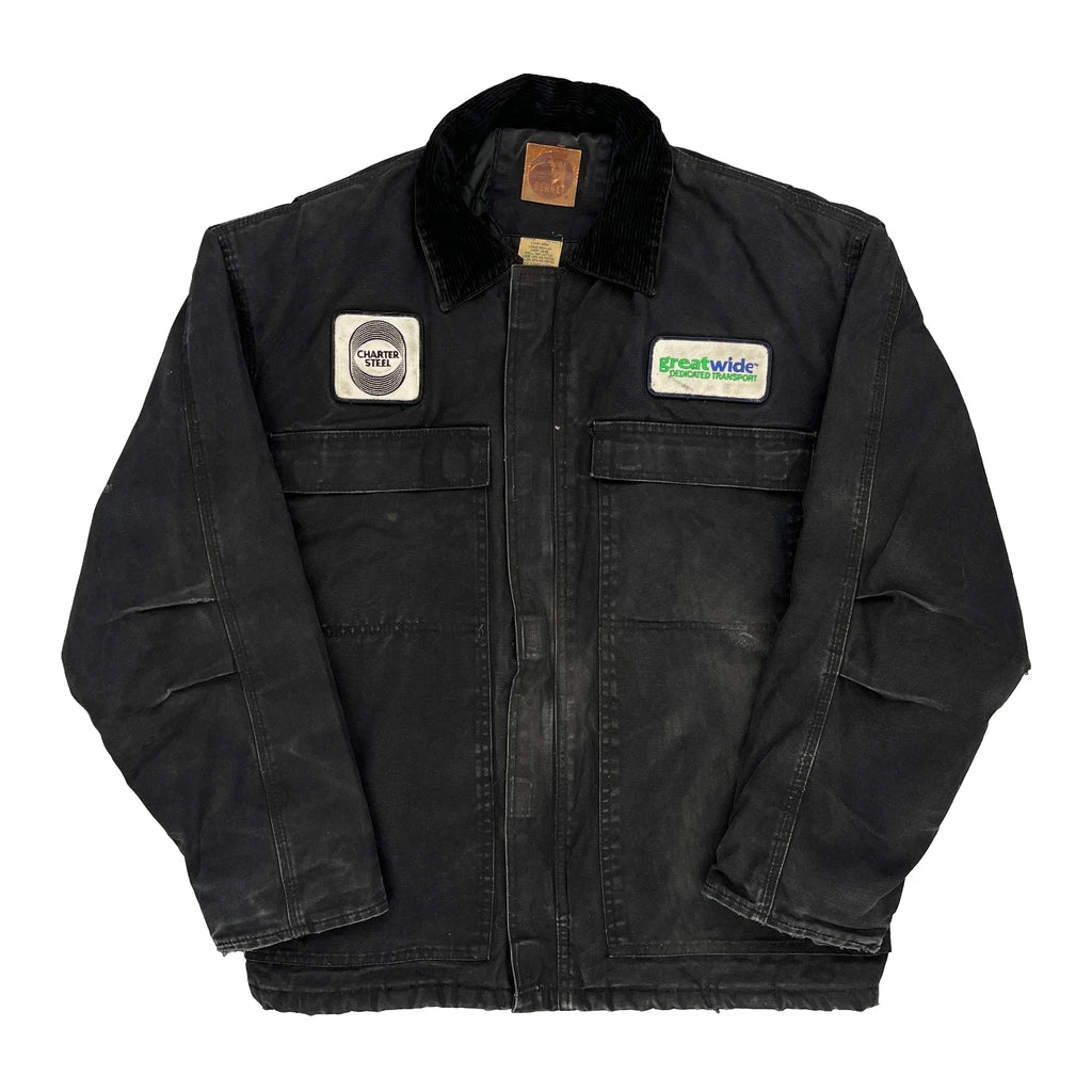 Charter Steel, Greatwide Dedicated Transport Berne Graphic Jacket - Large Black Cotton Refurbished - Thrifted (note: this is a term often used to describe second- refurbished available on Cerqular