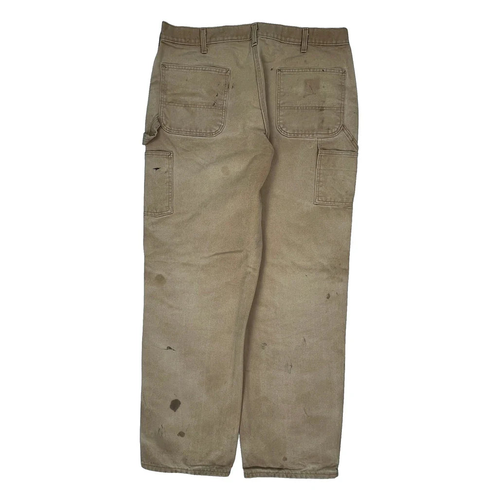 Carhartt Double Knee Carpenter Trousers - 38W 30L Beige Cotton Refurbished - Thrifted (note: this is a term often used to describe second- refurbished available on Cerqular