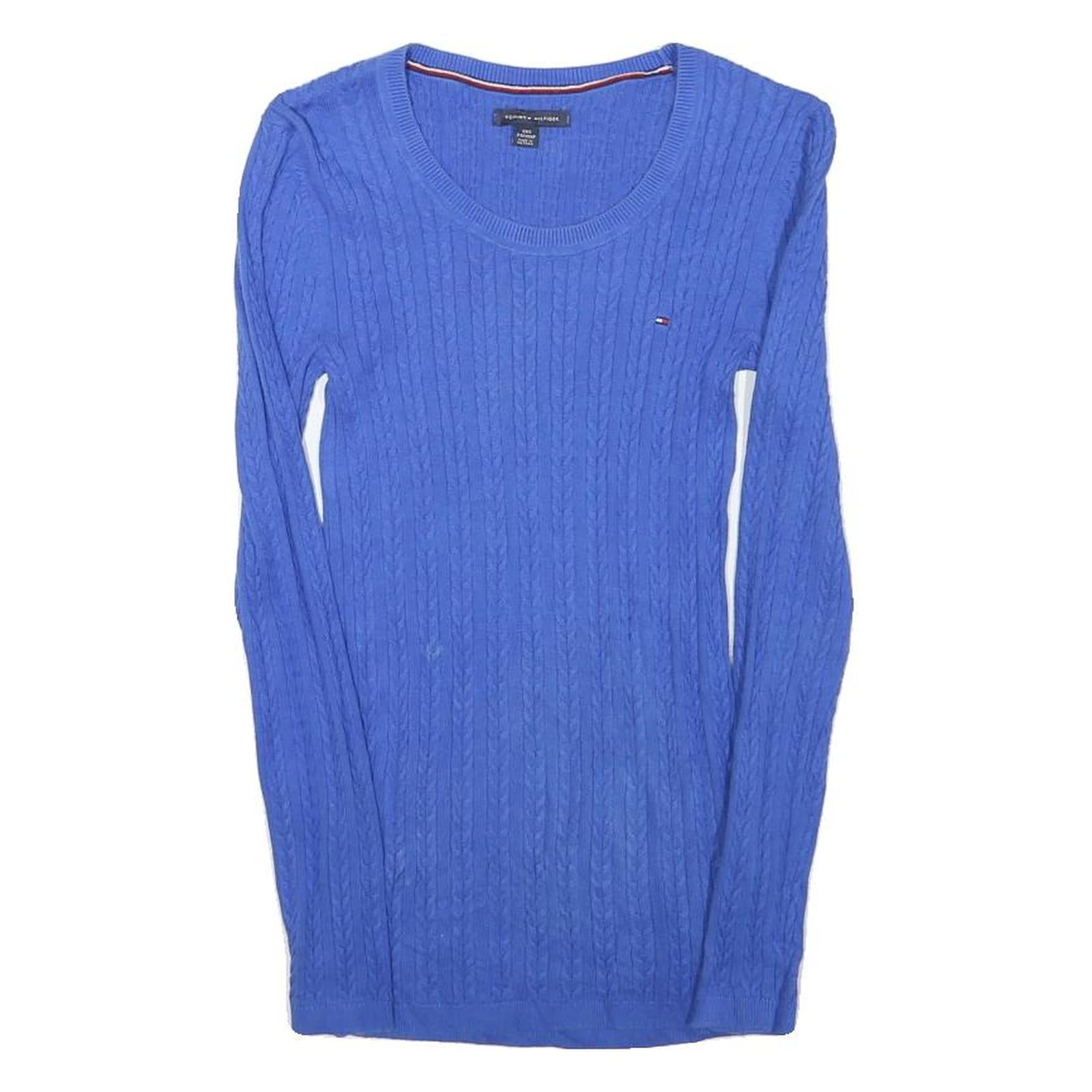TOMMY HILFIGER Womens Blue Patterned Crew Neck Basic Knit XXS Cotton Blend Refurbished - N/A refurbished available on Cerqular