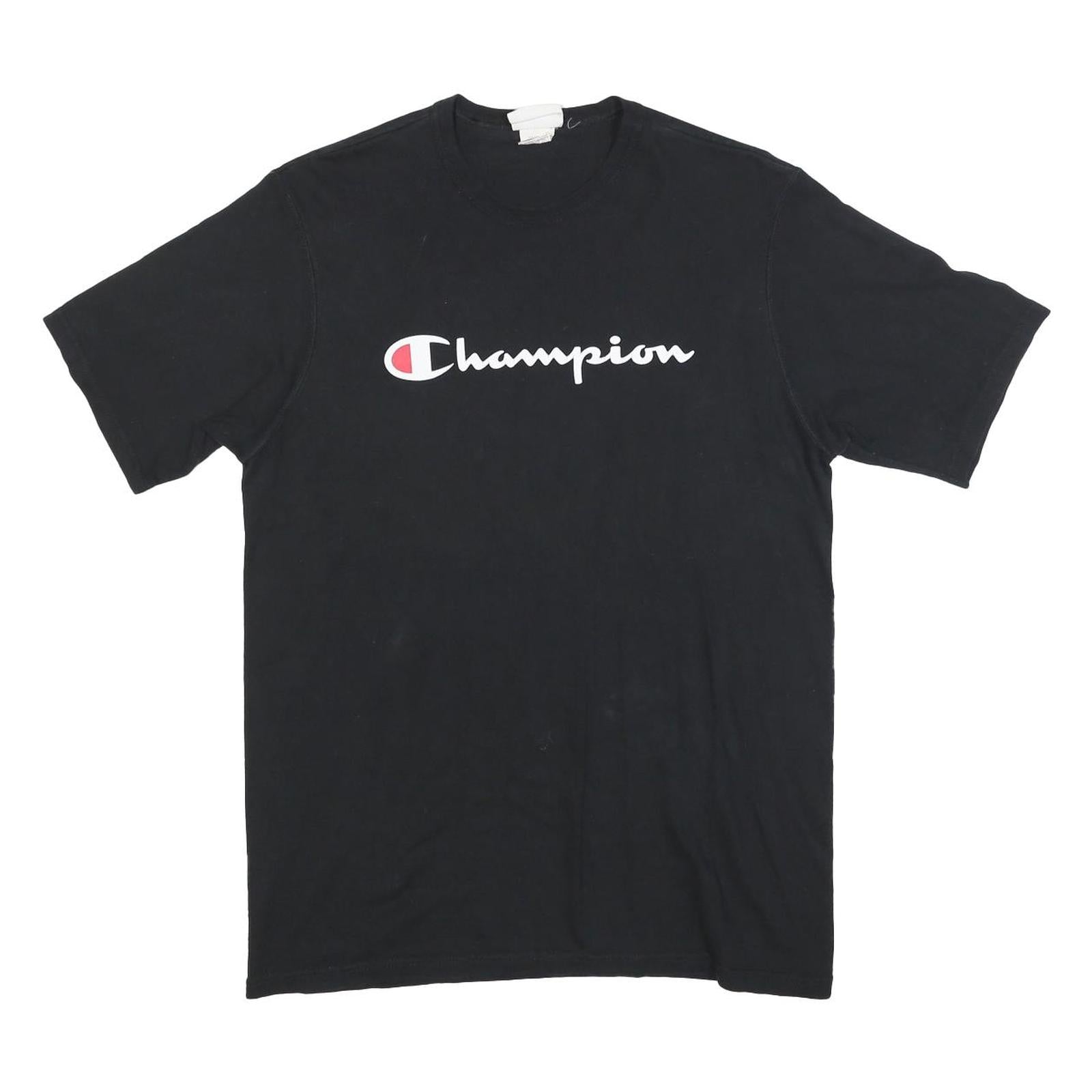 CHAMPION Mens Black Graphic T-Shirt L Short Sleeve Crew Neck Cotton Blend Refurbished - N/A refurbished available on Cerqular