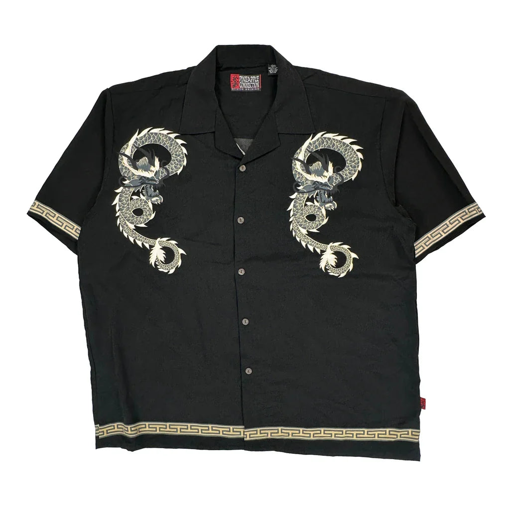 Mystic Origins Pineapple Connection Graphic Hawaiian Shirt - 2XL Black Polyester Refurbished - Thrifted (note: this is a term often used to describe second- refurbished available on Cerqular