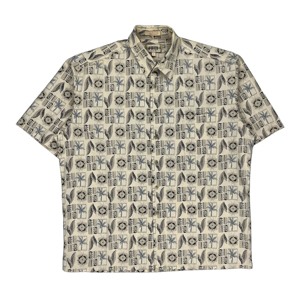 Campia Hawaiian Shirt - Large Cream Cotton Refurbished - Thrifted (note: this is a term often used to describe second- refurbished available on Cerqular