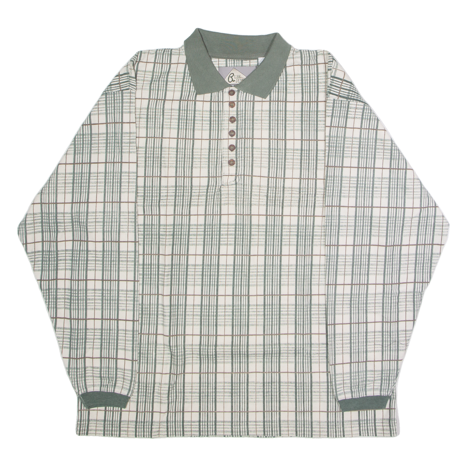 BLUE JEANS Mens Polo Shirt Cream 90s Check Long Sleeve L Refurbished - N/A refurbished available on Cerqular