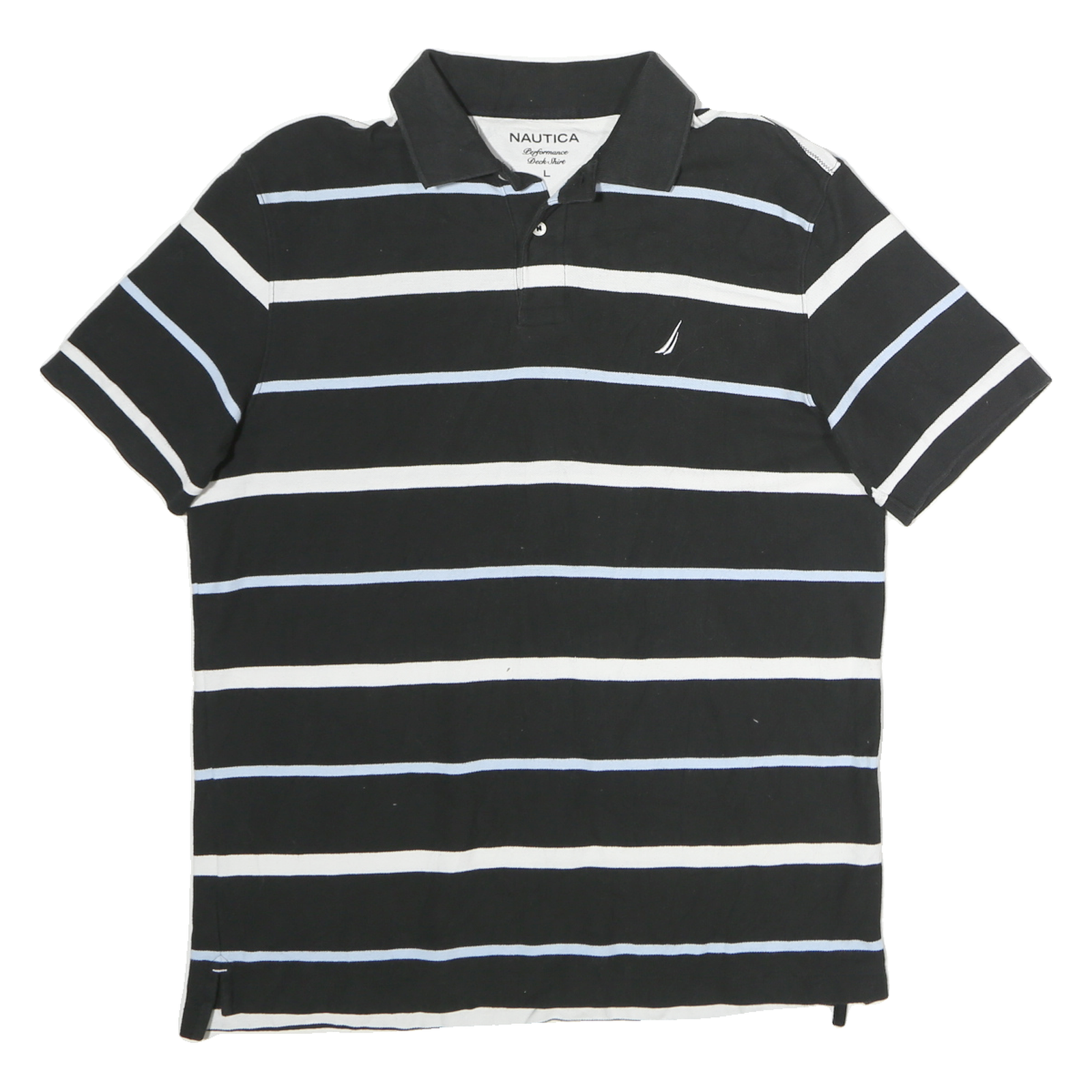 NAUTICA Mens Black & White Striped Short Sleeve Polo Shirt L Cotton Casual Refurbished - N/A refurbished available on Cerqular