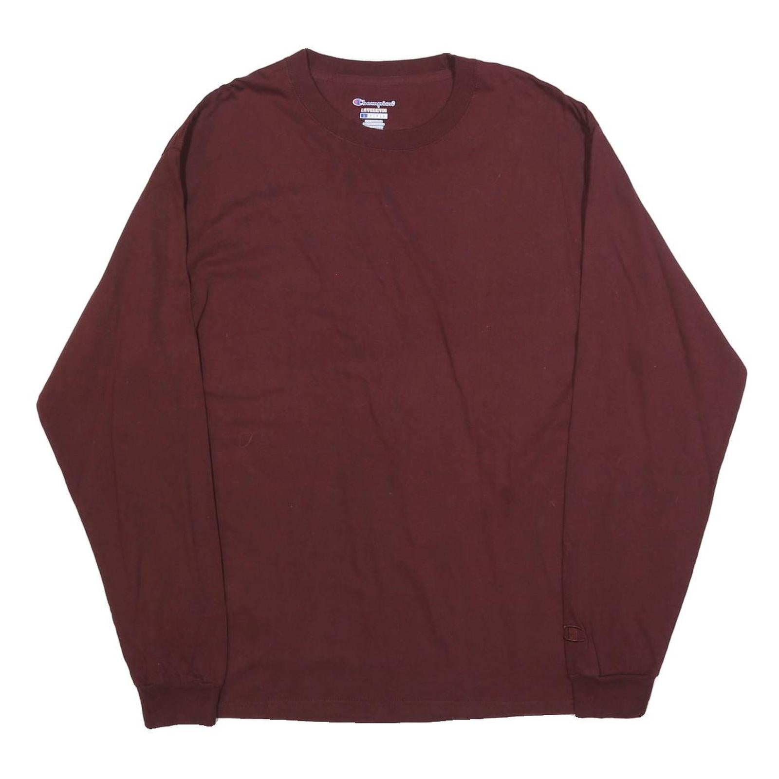 CHAMPION Mens Maroon Long Sleeve Crew Neck T-Shirt Cotton Blend L Refurbished - N/A refurbished available on Cerqular