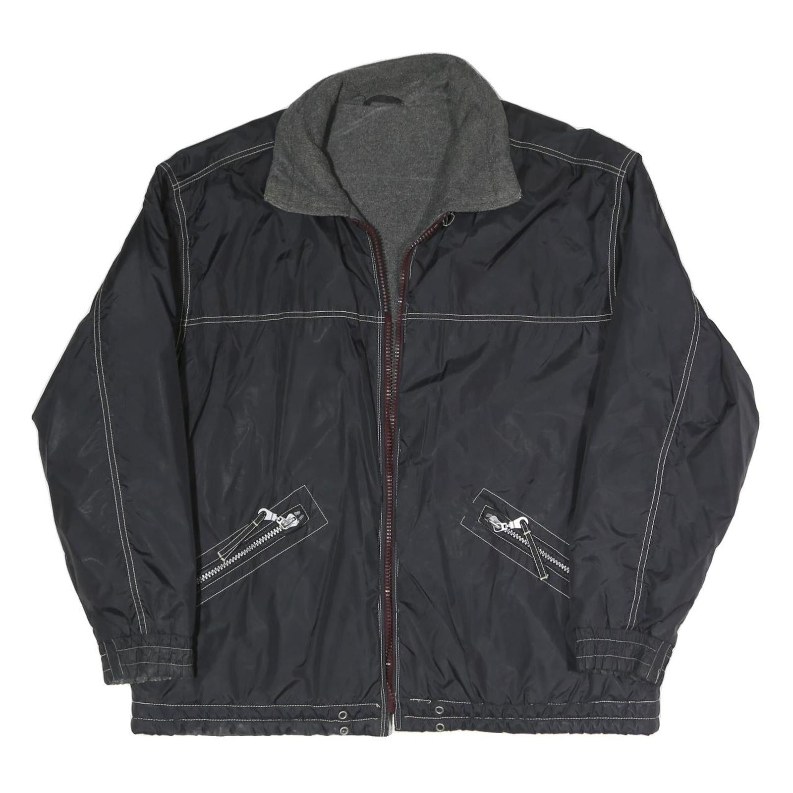 Mens Black Grey Contrast Polyester Blend Zip Jacket XL Plain Casual Wear Refurbished - N/A refurbished available on Cerqular