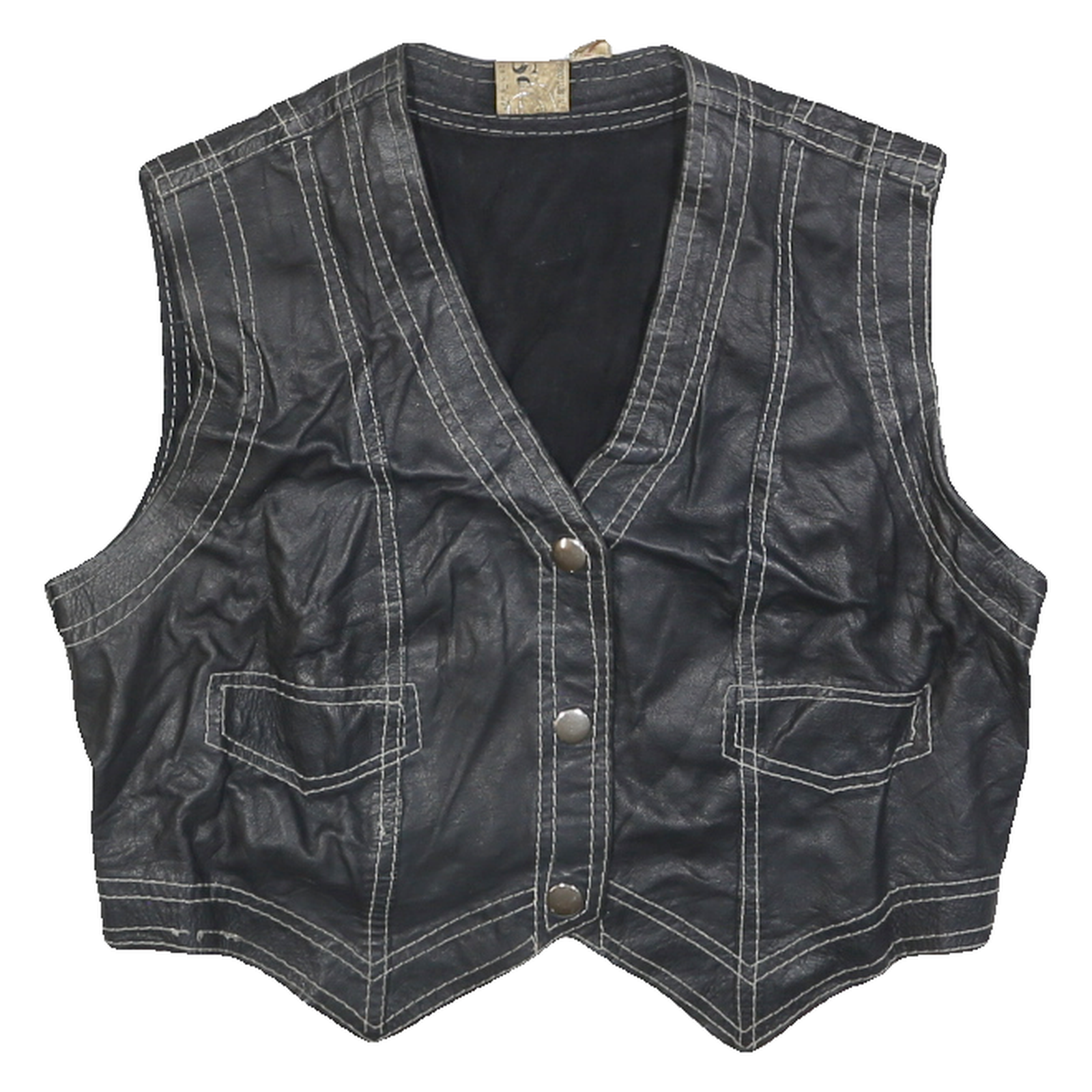 Womens Black Leather Button Jacket M Leather Waistcoat Cropped Vintage Style Refurbished - N/A refurbished available on Cerqular