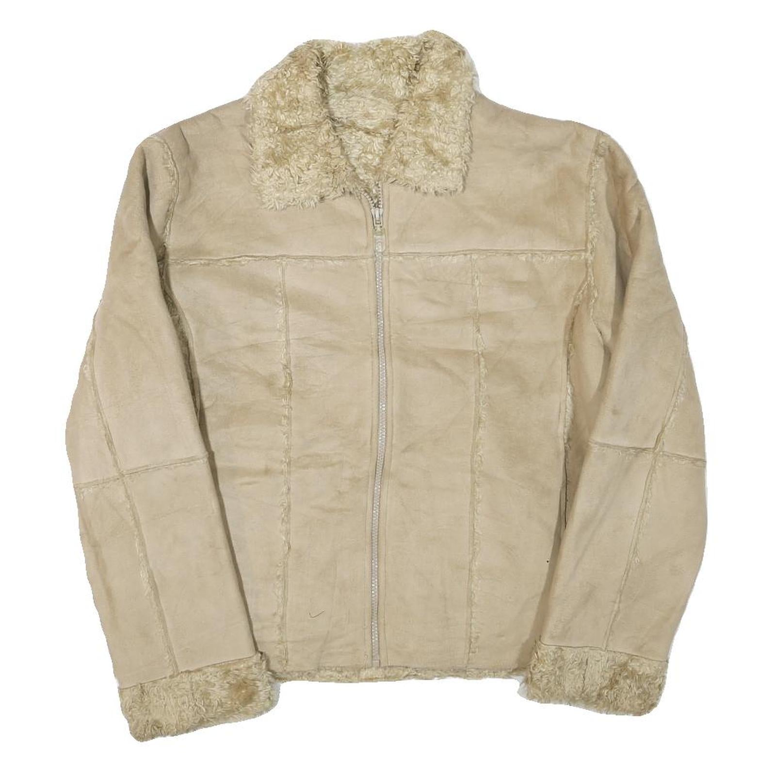 Womens Beige Synthetic Plain Zip Jacket S Synthetic Stylish Warm Casual Refurbished - N/A refurbished available on Cerqular