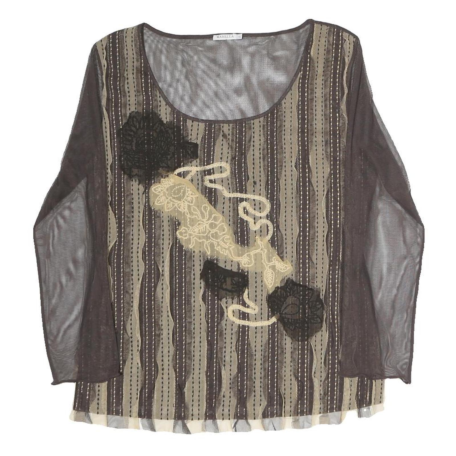 MARELLA Womens Brown Printed Striped Top Long Sleeve Round Neck XL Mesh Zip Refurbished - N/A refurbished available on Cerqular