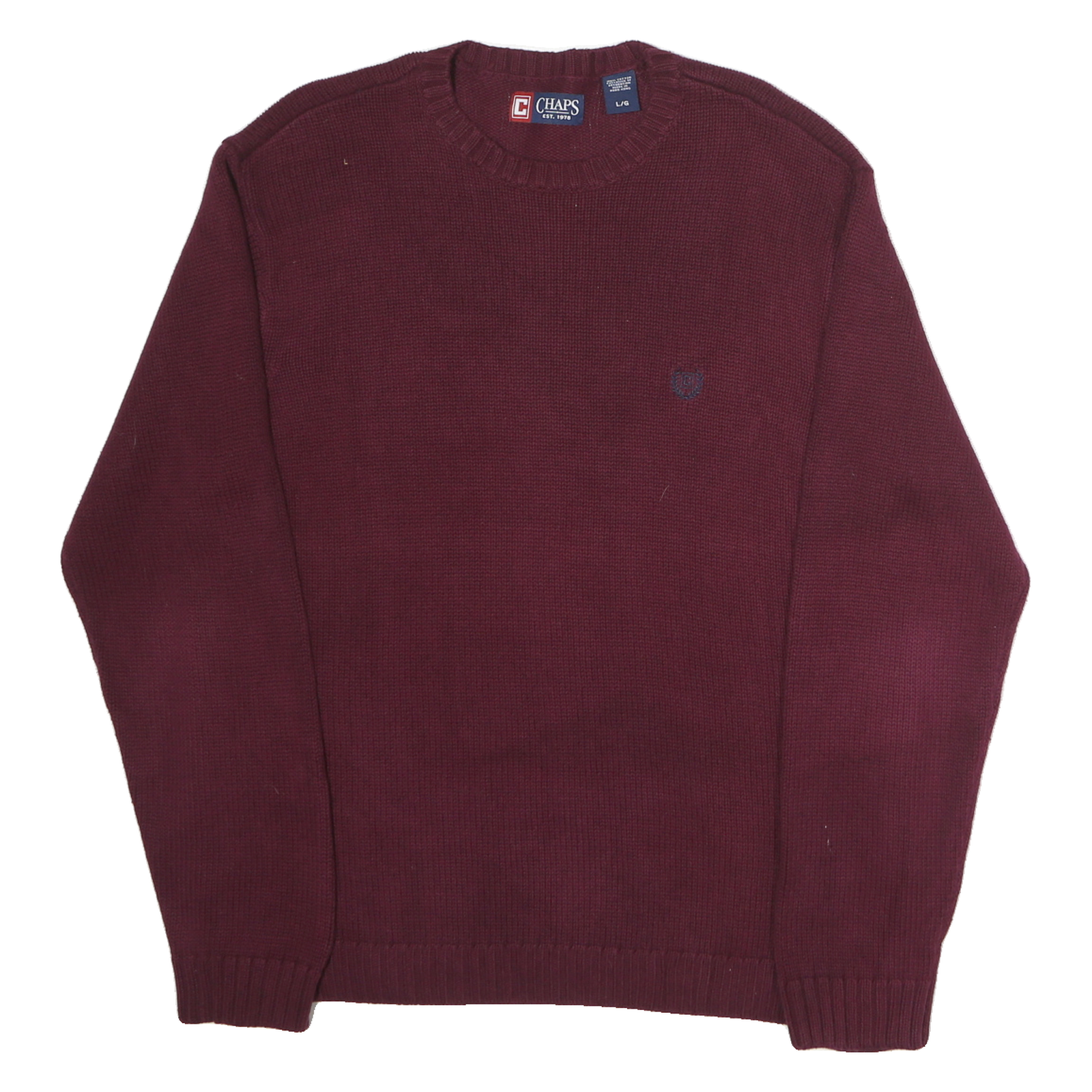 CHAPS Mens Maroon Plain Cotton Jumper Crew Neck Basic Knit L Comfort Classic Refurbished - N/A refurbished available on Cerqular