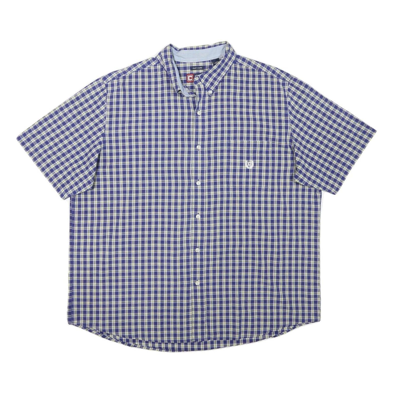 CHAPS Mens Blue & Cream Check Short Sleeve Shirt 2XL Cotton Blend Casual Button Refurbished - N/A refurbished available on Cerqular