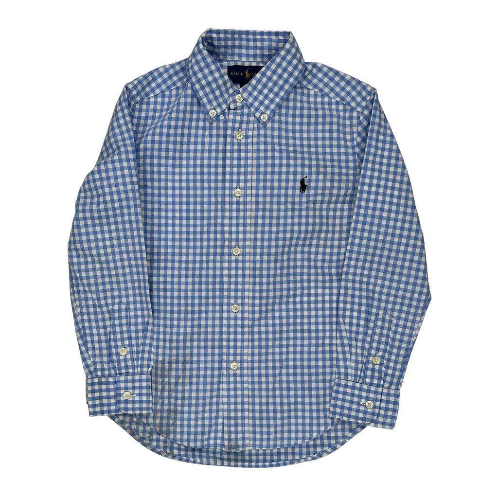 Age 5 Ralph Lauren Checked Shirt - XS Blue Cotton Refurbished - Thrifted (note: this is a term often used to describe second- refurbished available on Cerqular
