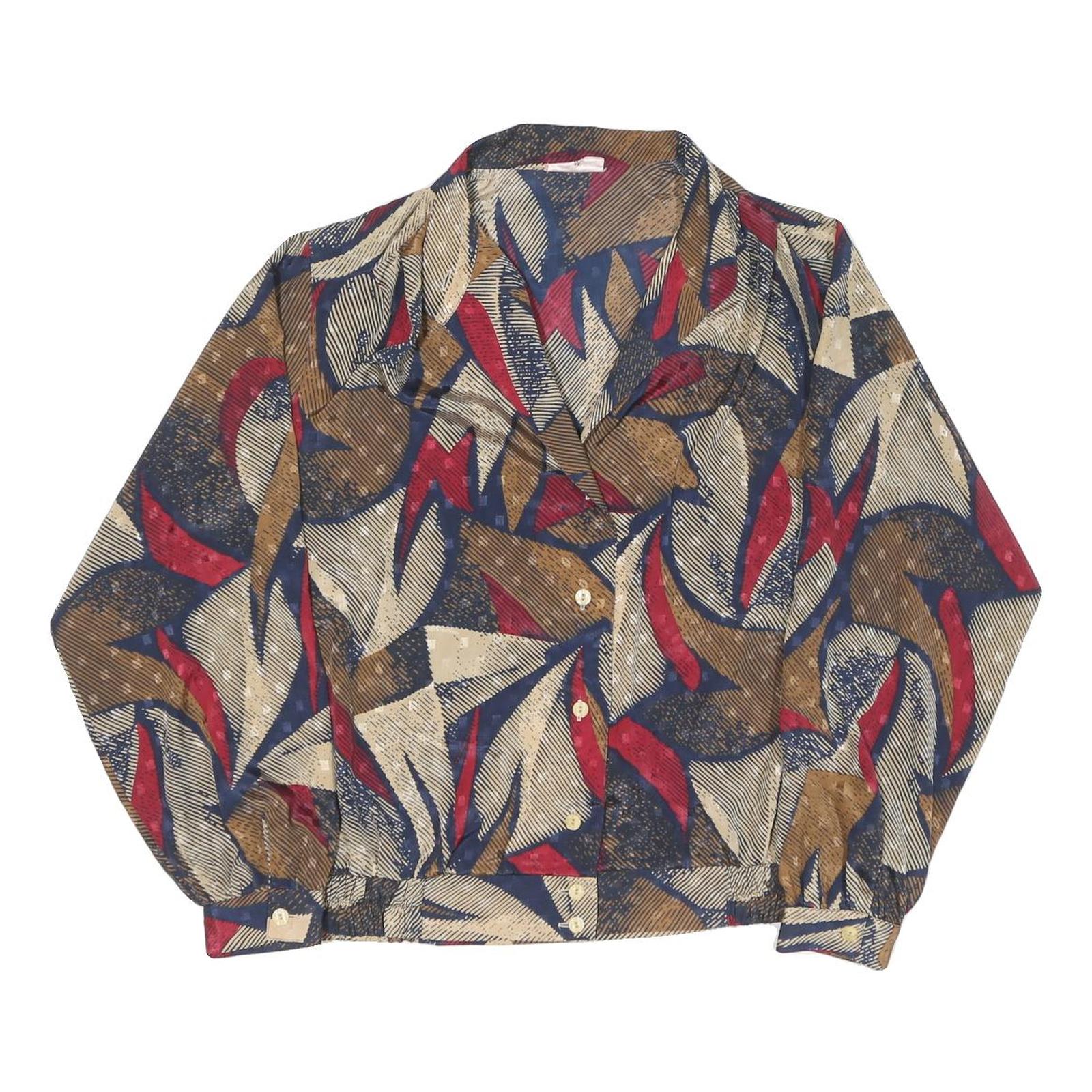 Womens Beige Brown Blue Red Abstract Print Polyester Blend Shirt M Button Up Refurbished - N/A refurbished available on Cerqular