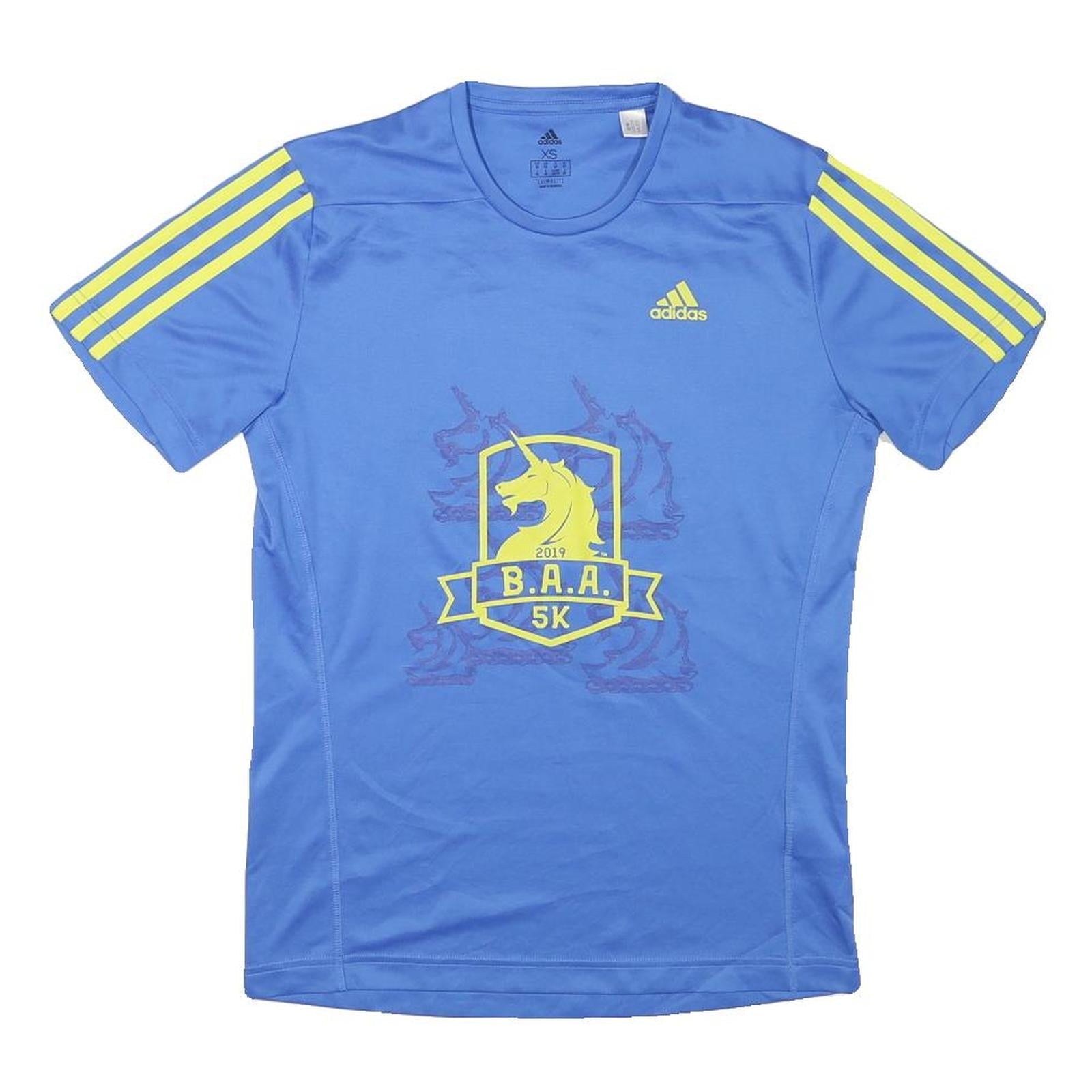 ADIDAS Mens Blue & Yellow B.A.A. 5K Graphic T-Shirt XS Short Sleeve Crew Neck Refurbished - N/A refurbished available on Cerqular