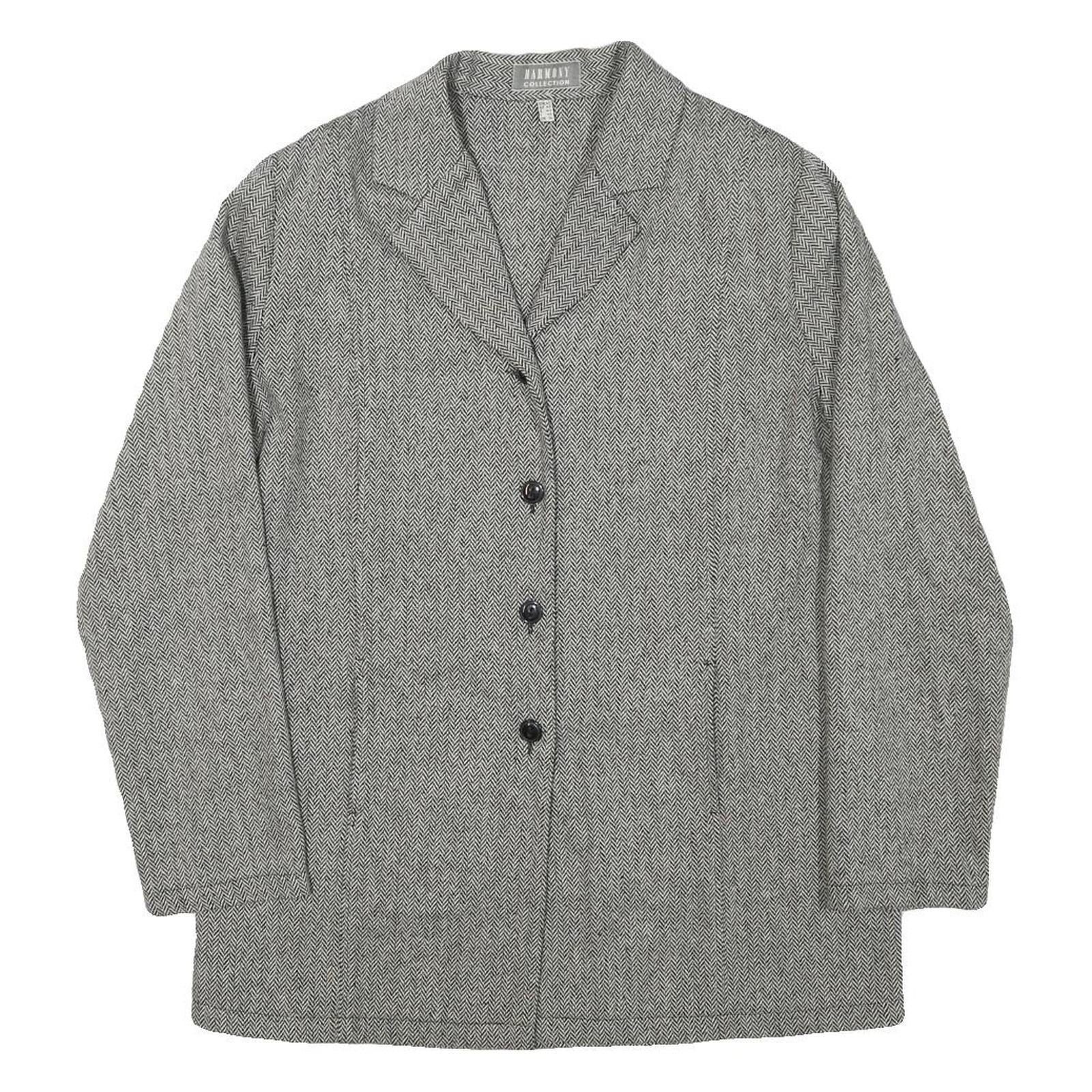 HARMONY COLLECTION Womens Grey Wool Blend Herringbone Jacket UK 14 Button Refurbished - N/A refurbished available on Cerqular