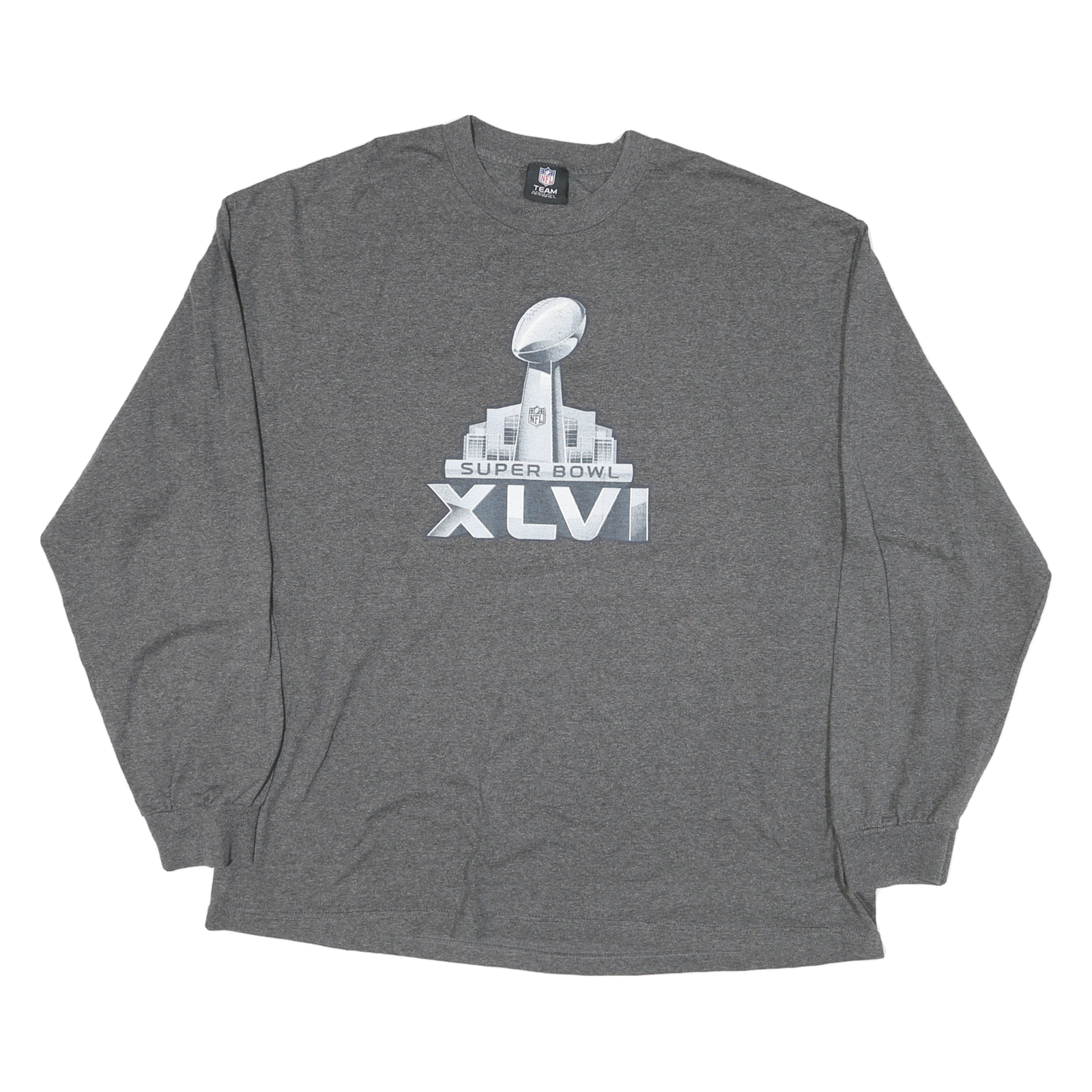 NFL Mens Grey Super Bowl XLVI Long Sleeve Crew Neck Cotton Blend 2XL T-Shirt Refurbished - N/A refurbished available on Cerqular